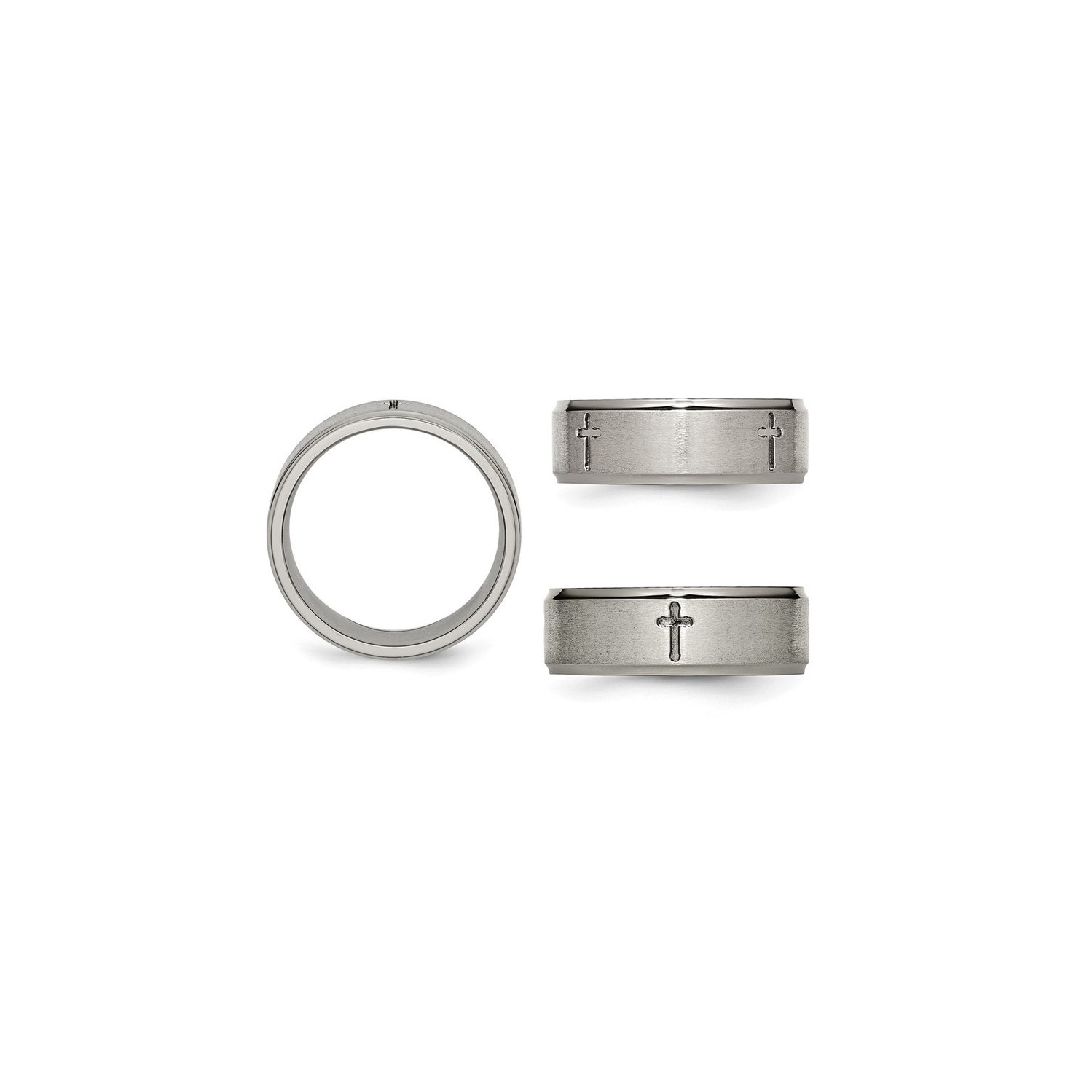 Mens Brushed Ridged Cross Titanium Wedding Band ring