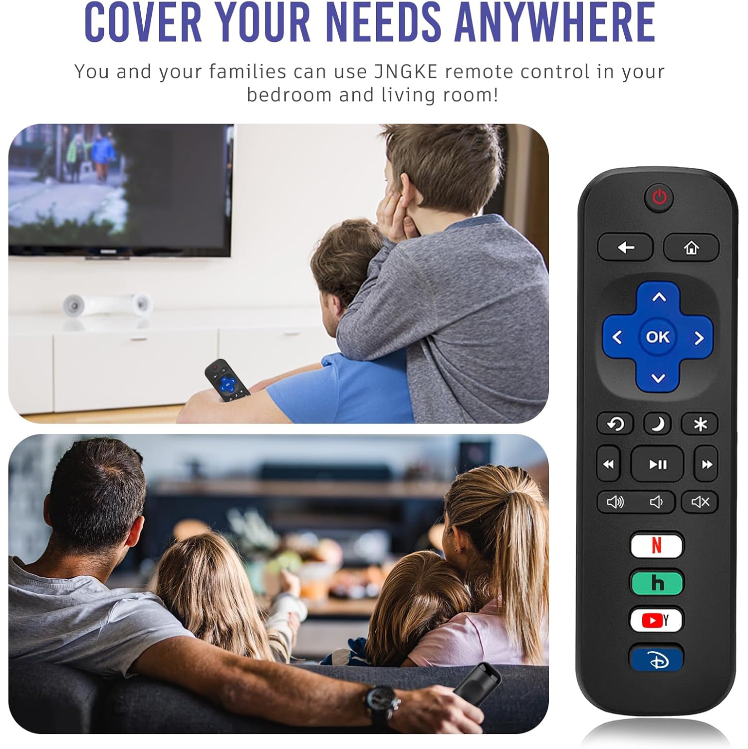 JNGKE Replacement for Roku Remote,Universal Remote for All Roku TV, for TCL Roku/Hisense Roku/Onn Roku/RCA Roku/Sharp Roku ect, with