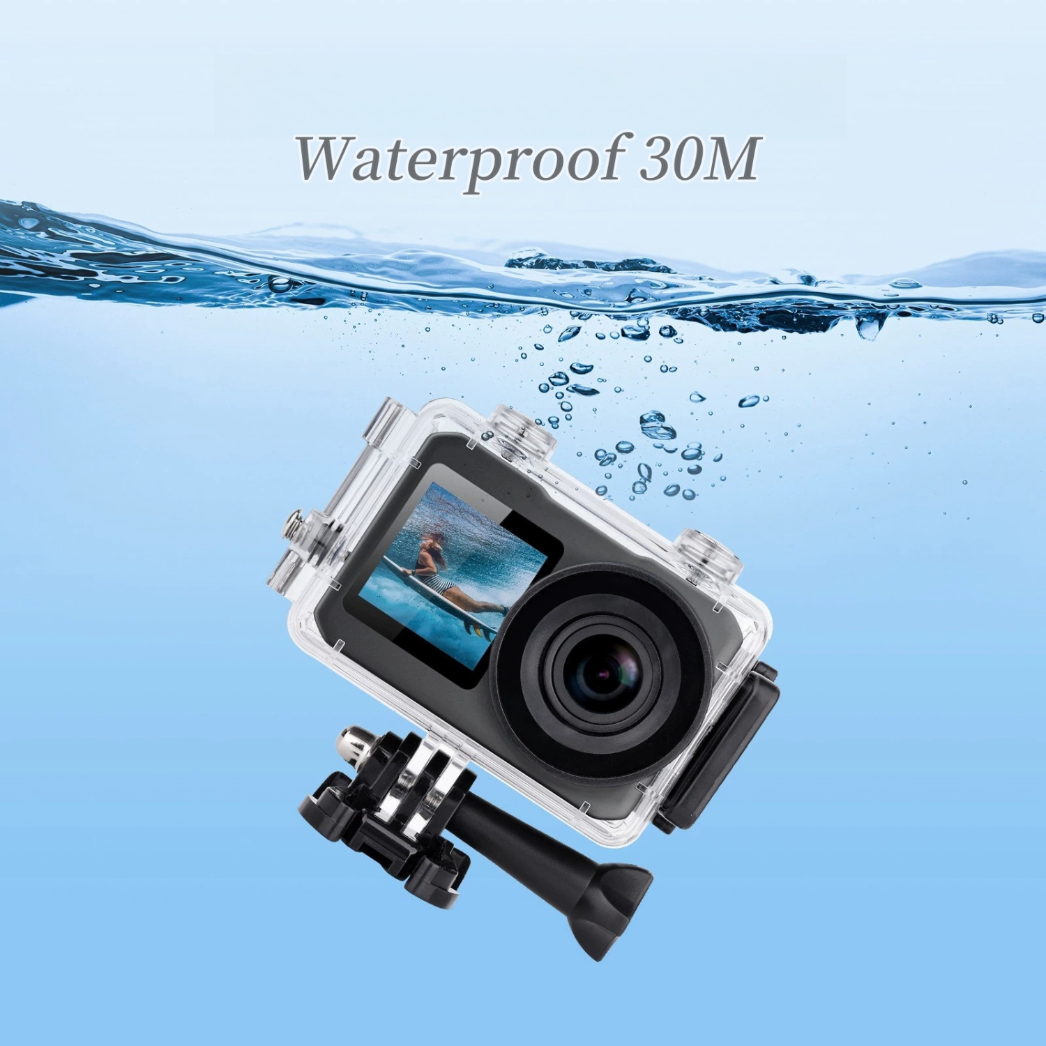 BNMQ 5K 30FPS / 4K 60FPS Action Camera With Dual Touch / Display Screen EIS Waterproof Underwater Remote Control and Bicycle Mounting Kit, Black