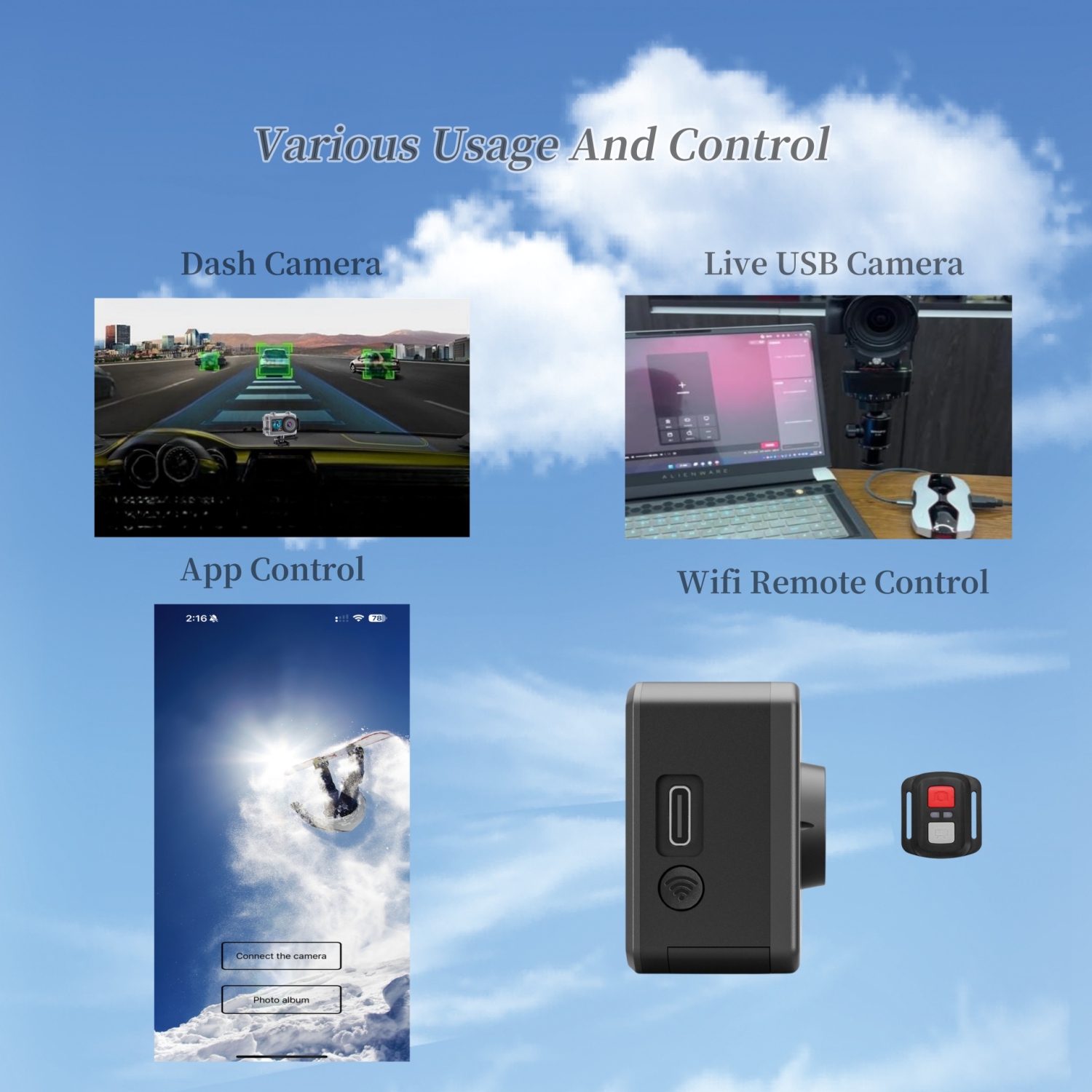 BNMQ 5K 30FPS / 4K 60FPS Action Camera With Dual Touch / Display Screen EIS Waterproof Underwater Remote Control and Bicycle Mounting Kit, Black