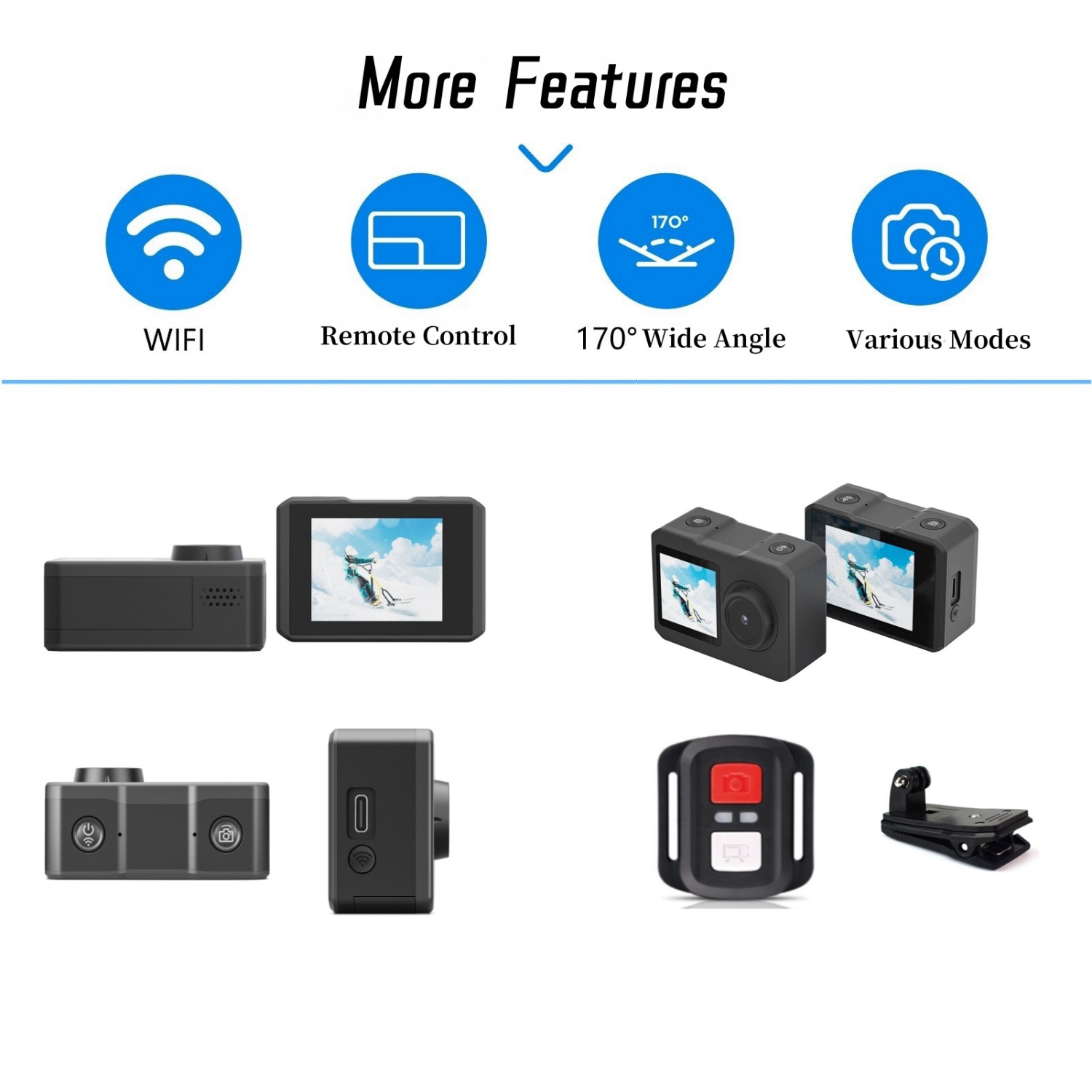 BNMQ 5K 30FPS / 4K 60FPS Action Camera With Dual Touch / Display Screen EIS Waterproof Underwater Remote Control and Bicycle Mounting Kit, Black