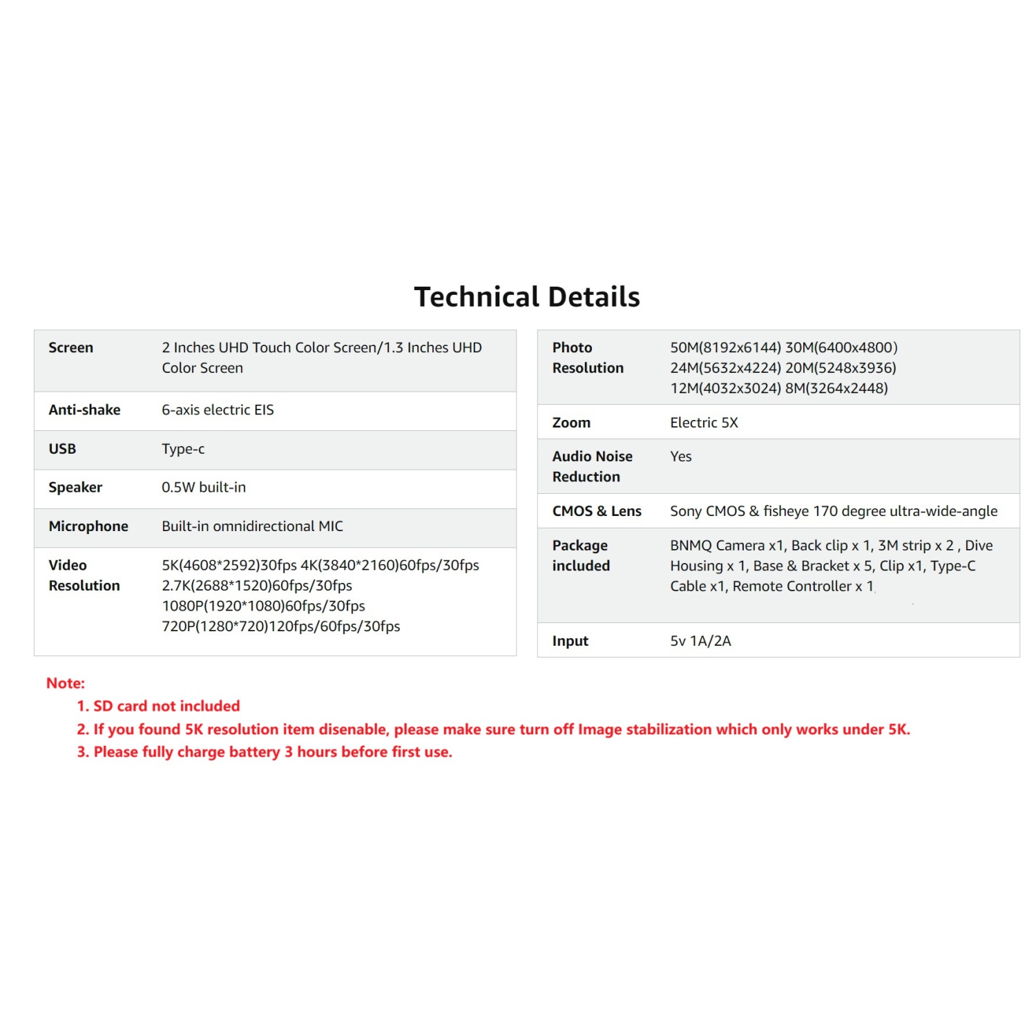 BNMQ 5K 30FPS / 4K 60FPS Action Camera With Dual Touch / Display Screen EIS Waterproof Underwater Remote Control and Bicycle Mounting Kit, Black