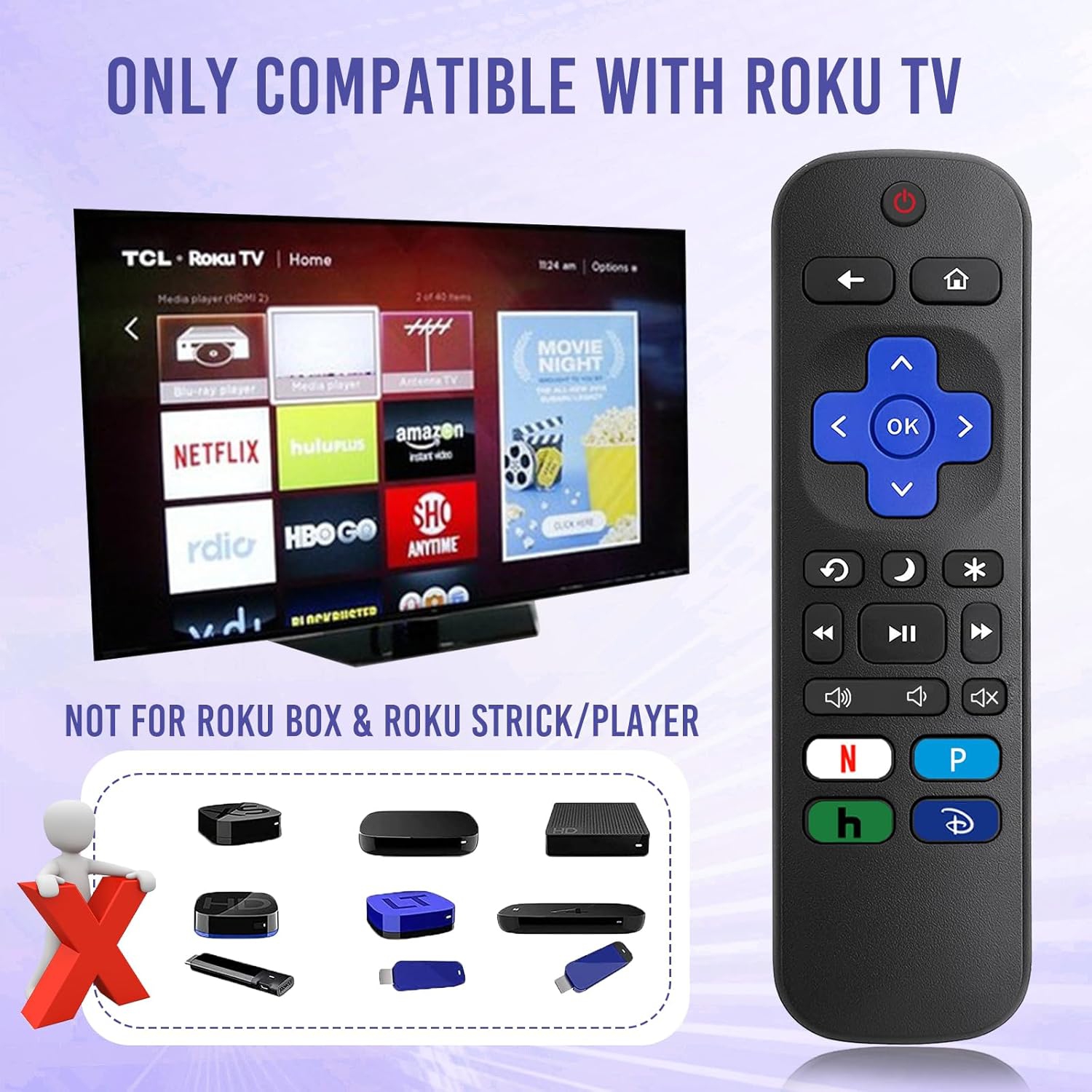 JANKE Replacement Remote for Roku TV - Streaming Buttons (TCL/Hisense/Sharp)