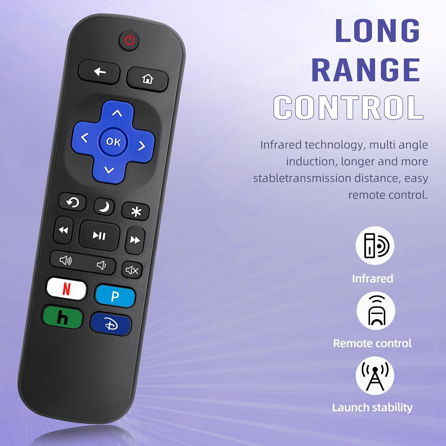 Télécommande de rechange de JANKE pour Roku TV, pour TCL/Hisense/Onn/RCA/Sharp Roku, avec boutons Netflix/Disney+/Hulu/YouTube（Pas pour Roku Stick &