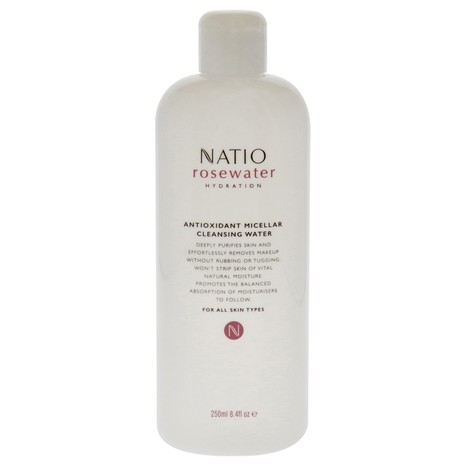 Rosewater Antioxidant Micellar Cleansing Water by Natio for Women - 8.4 oz Cleanser