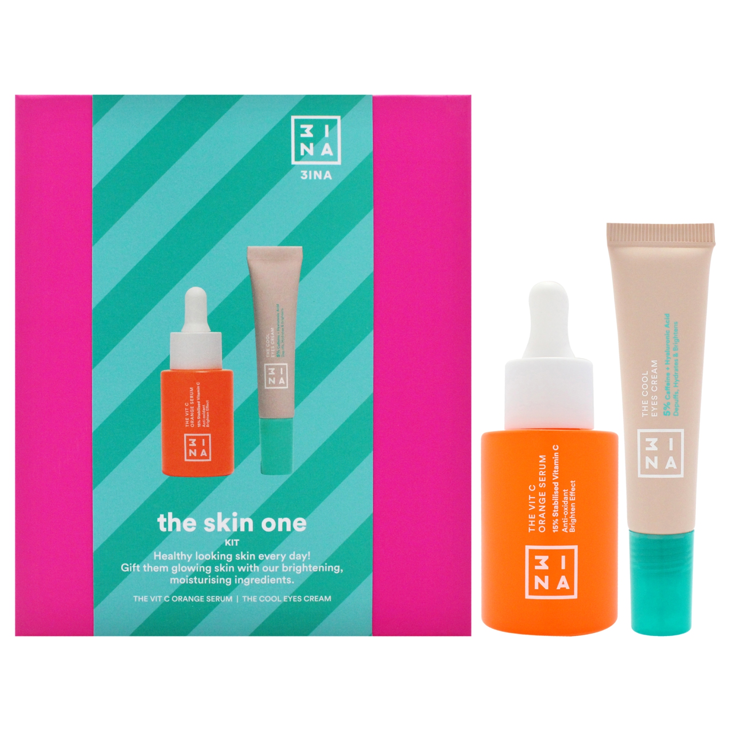 The Skin One Kit de 3INA pour femmes - 2 Sérum pour les yeux 1,01&nbsp;oz la vitamine C, crème 0,50&nbsp;oz les yeux froids