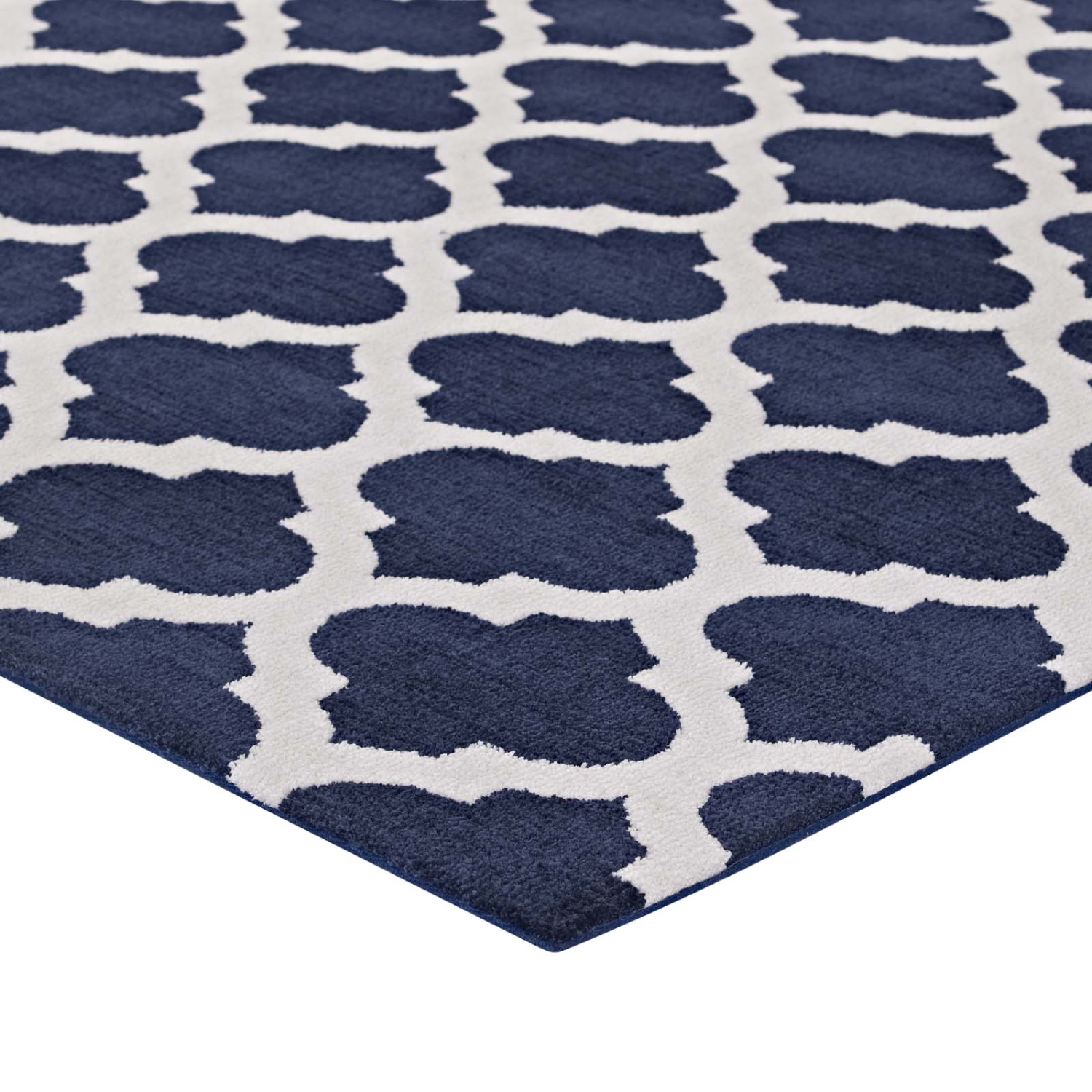Tapis Marocain Lida de Modway, treillis 8x10, bleu marine et ivoire