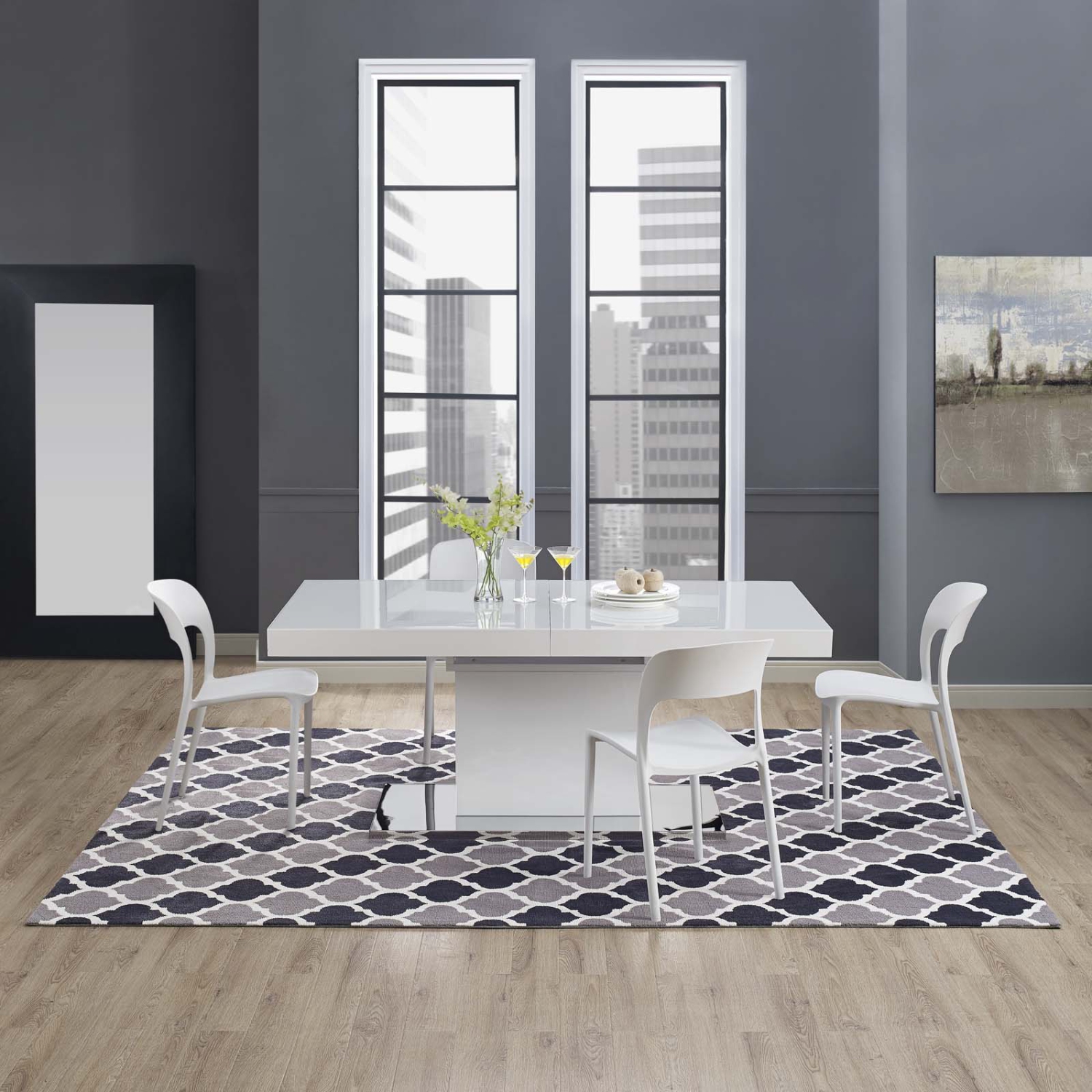 Tapis Marocain Lida de Modway, treillis 8x10, anthracite et noir