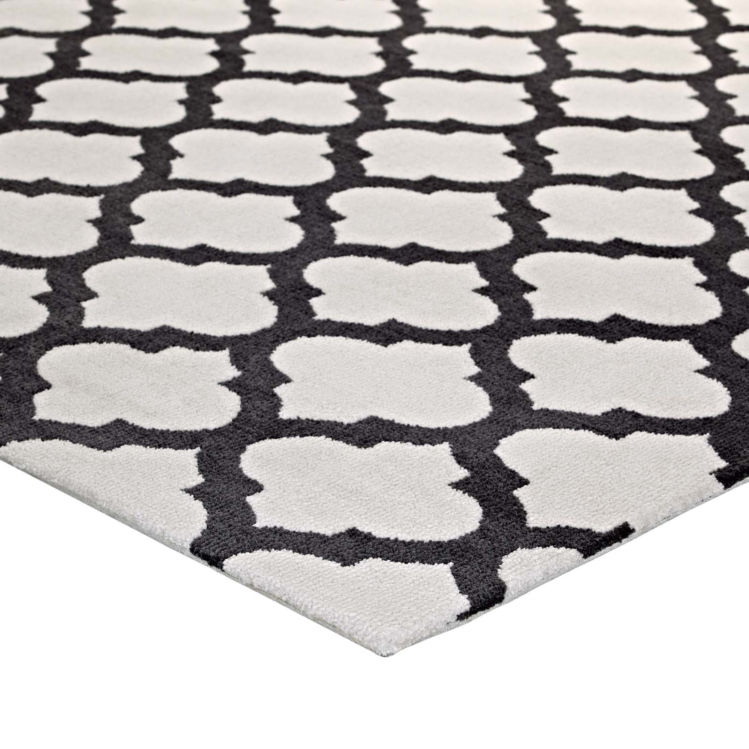 Modway Lida Moroccan Trellis 5x8 Area Rug in Ivory and Charcoal