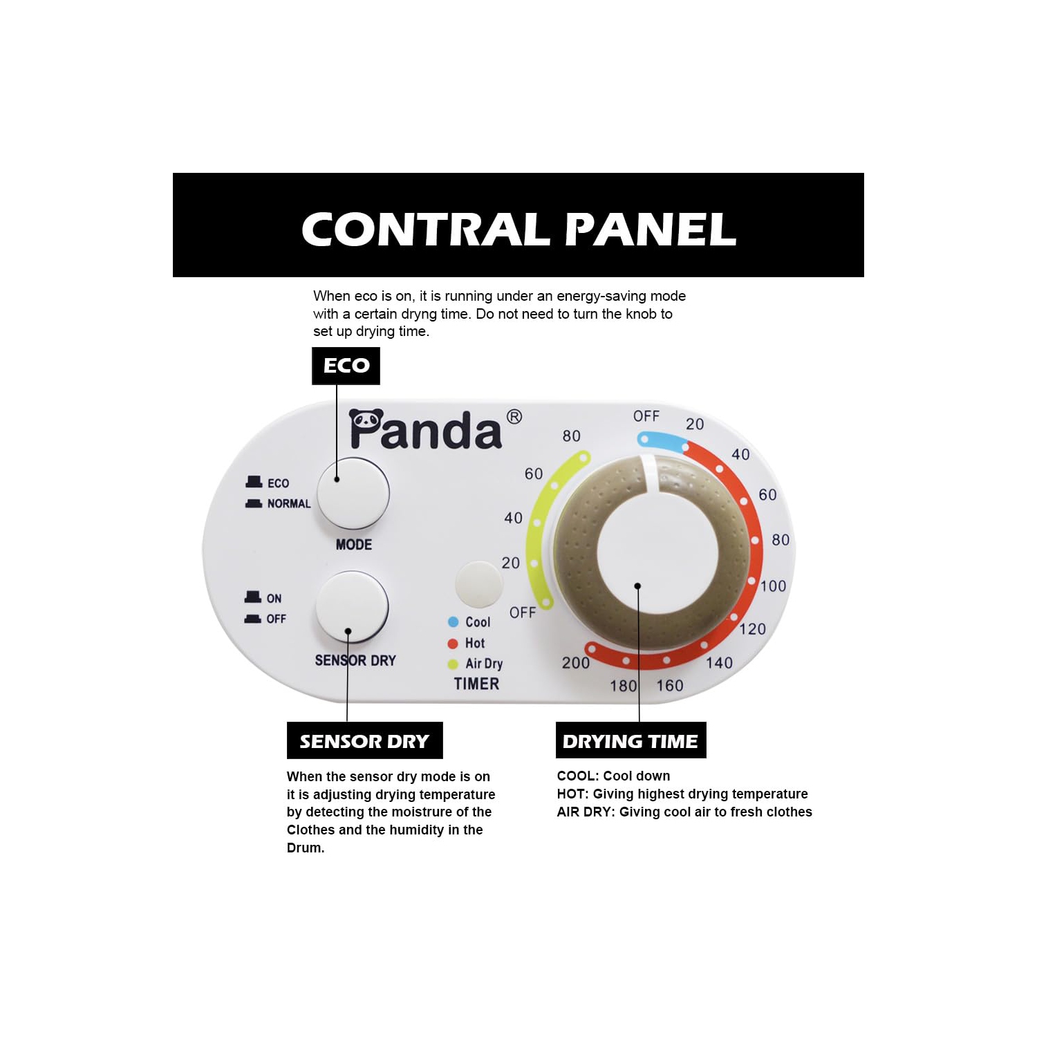 Sécheuse électrique compacte de 3,5 pi3 de Panda – Capacité 13&nbsp;lb, sécheuse portative silencieuse et écoénergétique avec tambour en acier