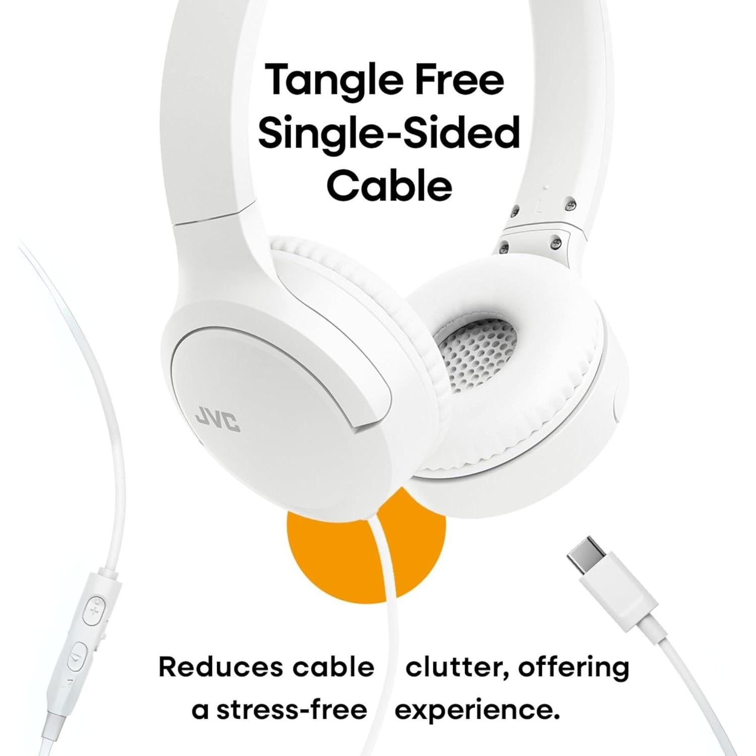 JVC – Écouteurs avec fil USB-C avec microphone – légers, confortables, pliables, blancs – HA-S33UC-W.