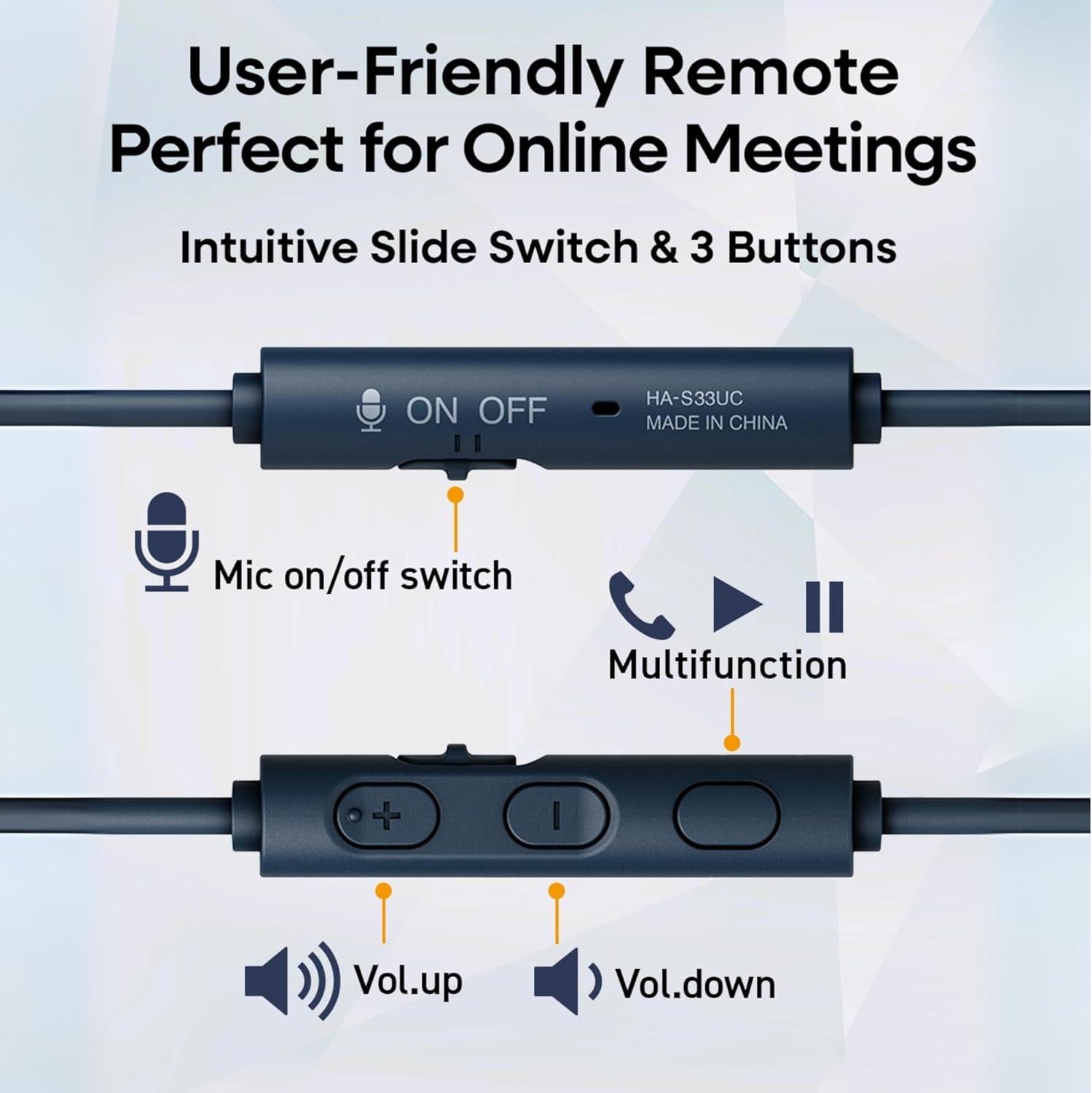 JVC – Écouteurs avec fil USB-C avec microphone – Léger, confortable, pliable, bleu – HA-S33UC-A.