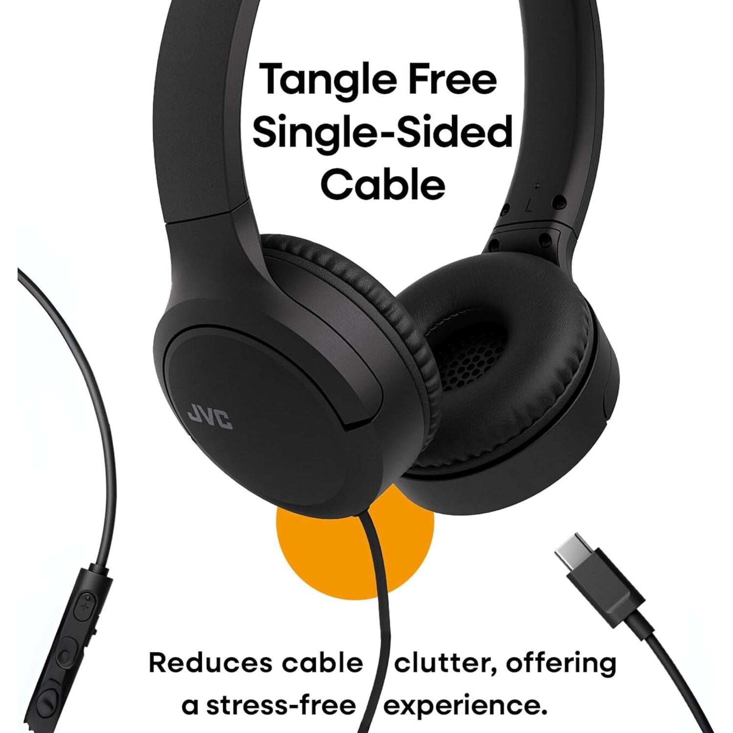 JVC – Écouteurs avec fil USB-C avec microphone – Léger, confortable, pliable, noir - HA-S33UC-B.