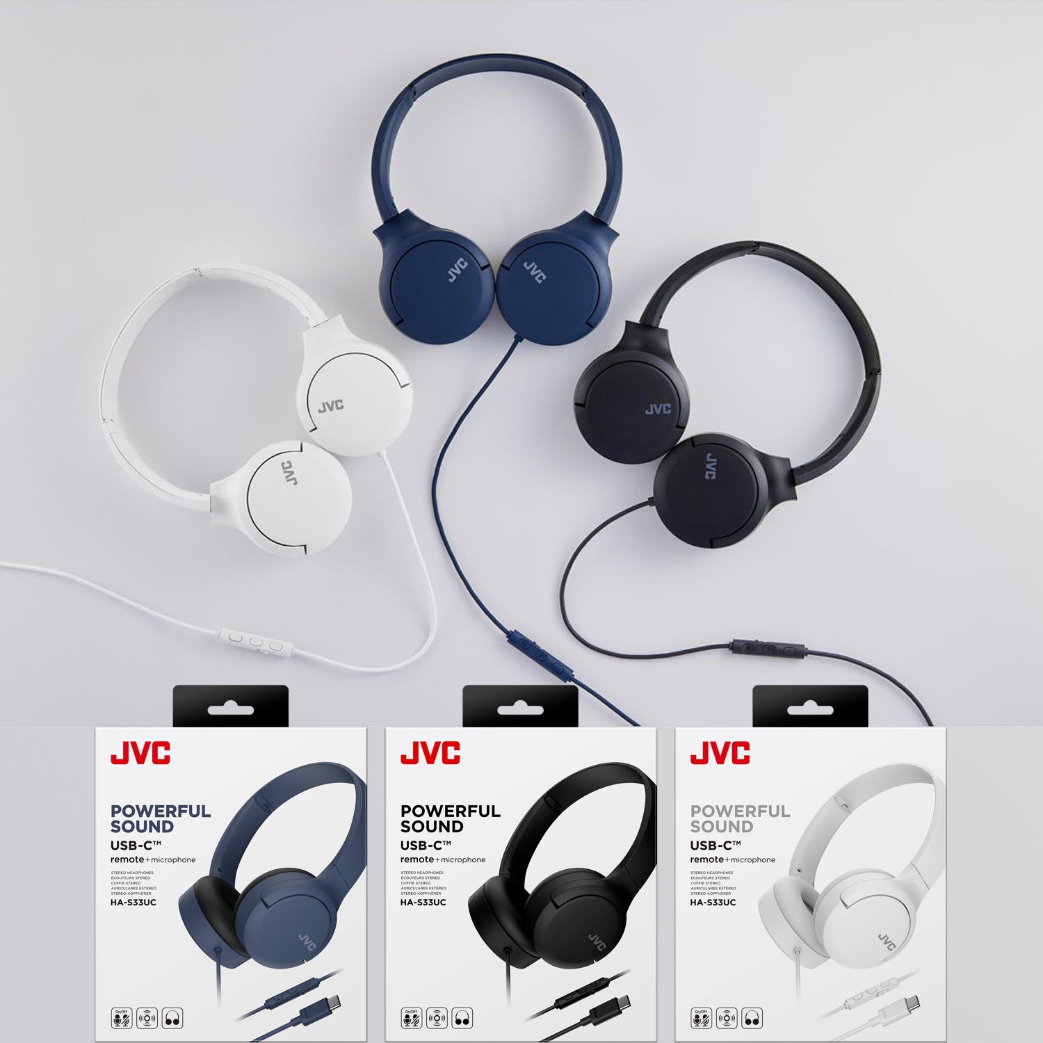 JVC – Écouteurs avec fil USB-C avec microphone – Léger, confortable, pliable, noir - HA-S33UC-B.