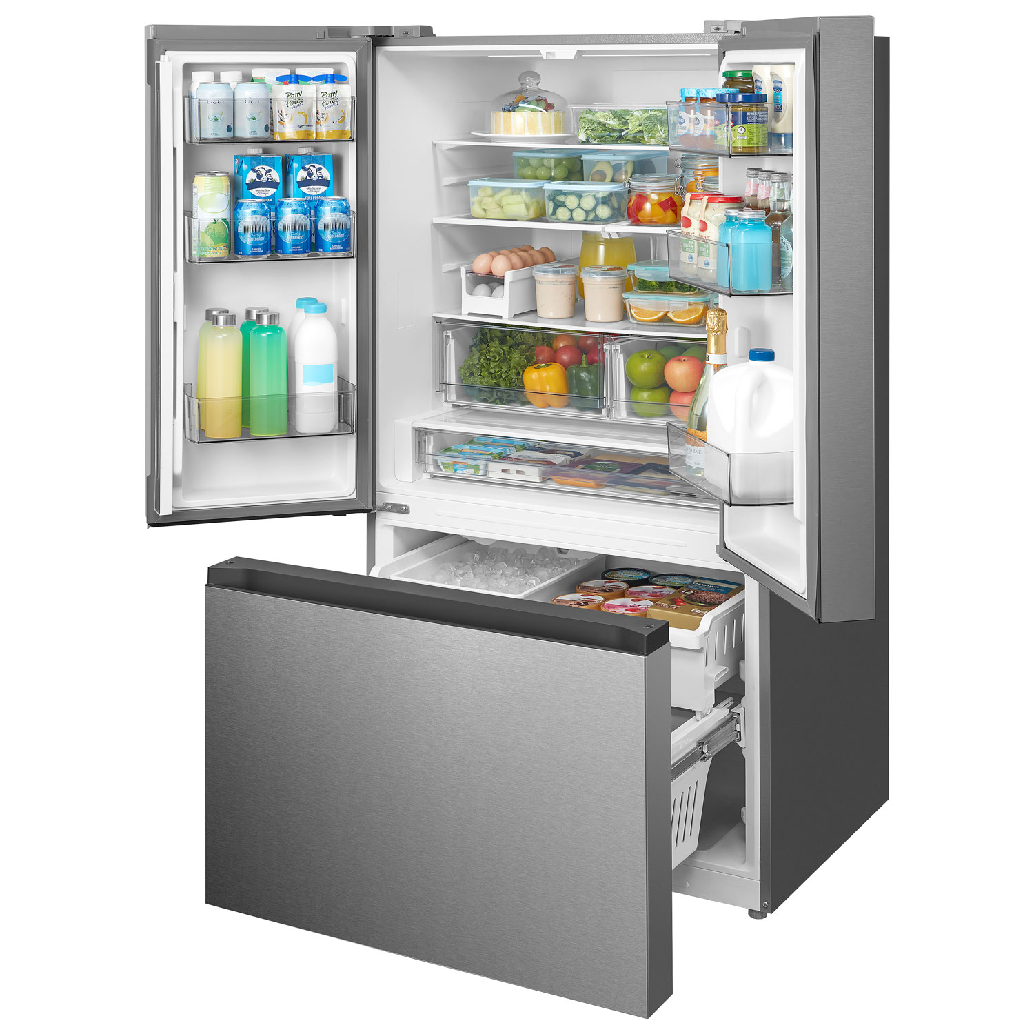 Réfrigérateur à deux portes de 22,6 pi³ 33 po avec distributeur de glaçons de Midea - Inox