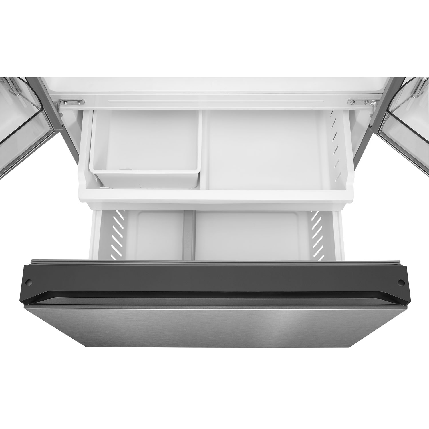Réfrigérateur à deux portes de 22,6 pi³ 33 po avec distributeur de glaçons de Midea - Inox