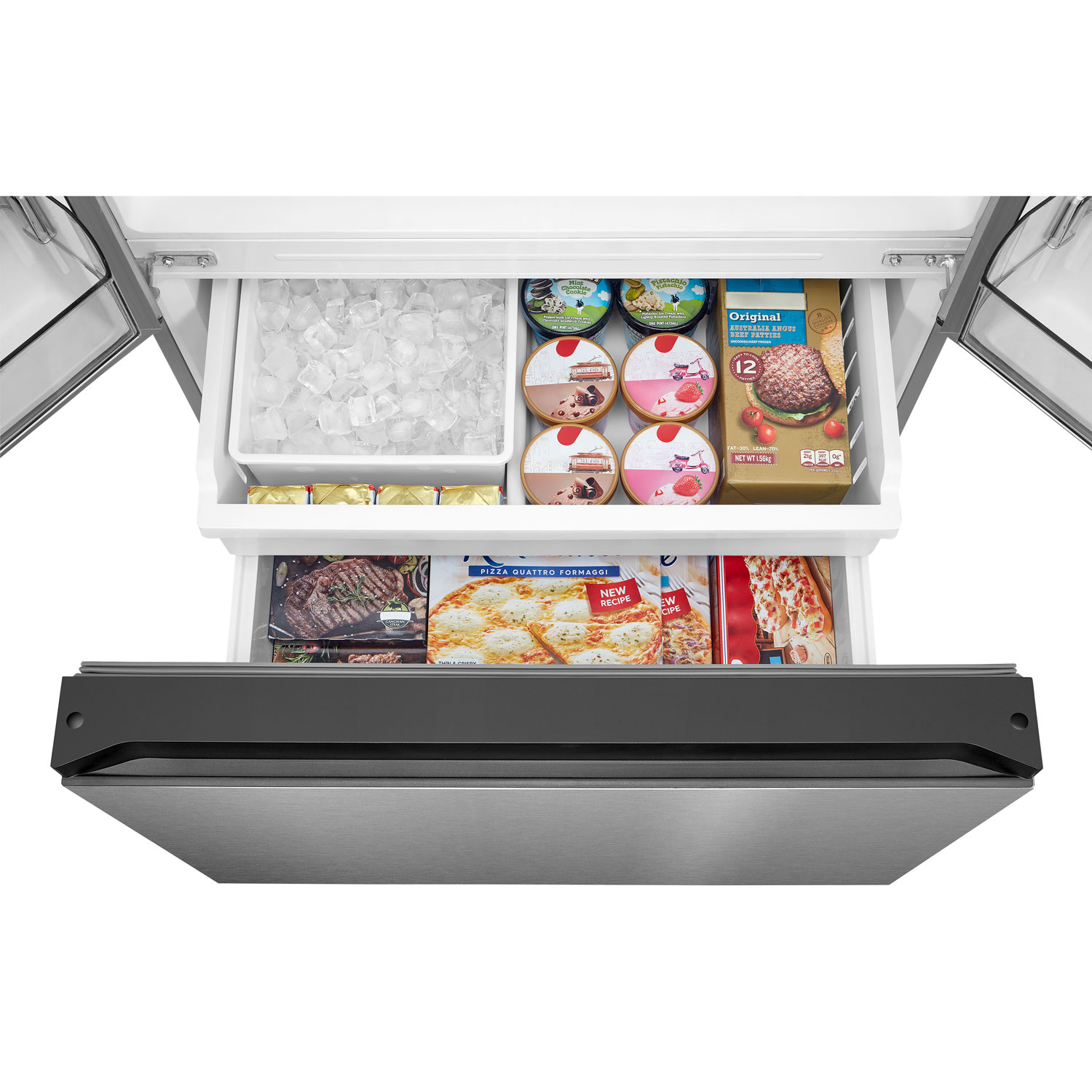 Réfrigérateur à deux portes de 22,6 pi³ 33 po avec distributeur de glaçons de Midea - Inox