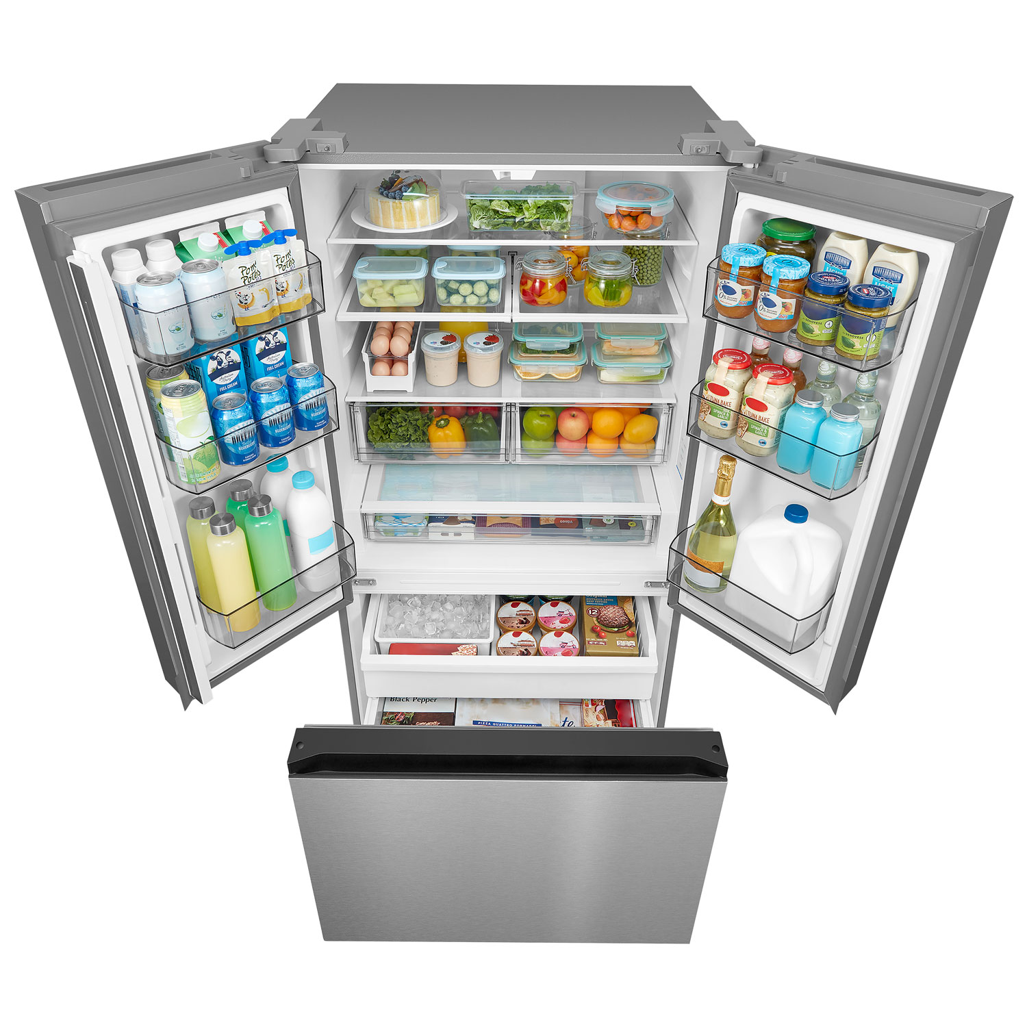 Réfrigérateur à deux portes de 22,6 pi³ 33 po avec distributeur de glaçons de Midea - Inox