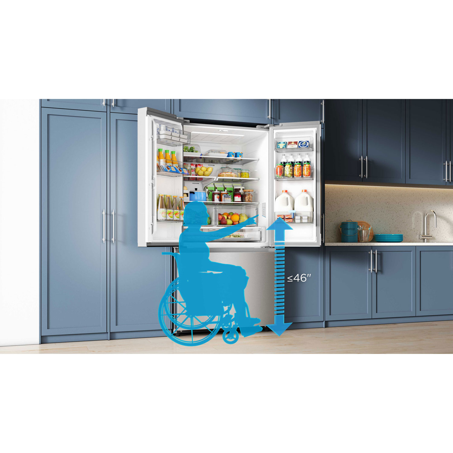 Réfrigérateur à deux portes de 22,6 pi³ 33 po avec distributeur de glaçons de Midea - Inox