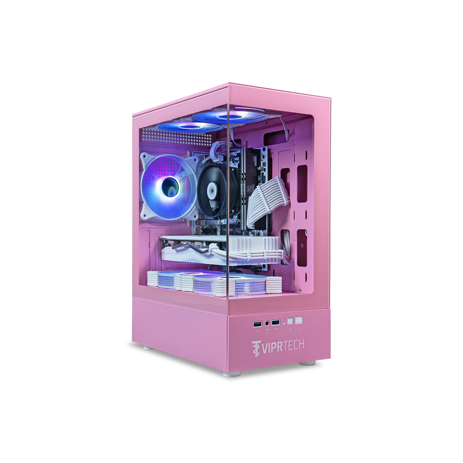 ViprTech Stryker 1.0 Gaming PC - AMD Ryzen 7, AMD RX 580 8GB, 16GB DDR4, 512GB SSD, WiFi BT, Win 11 Pro, Desktop Computer Prebuilt, Pink