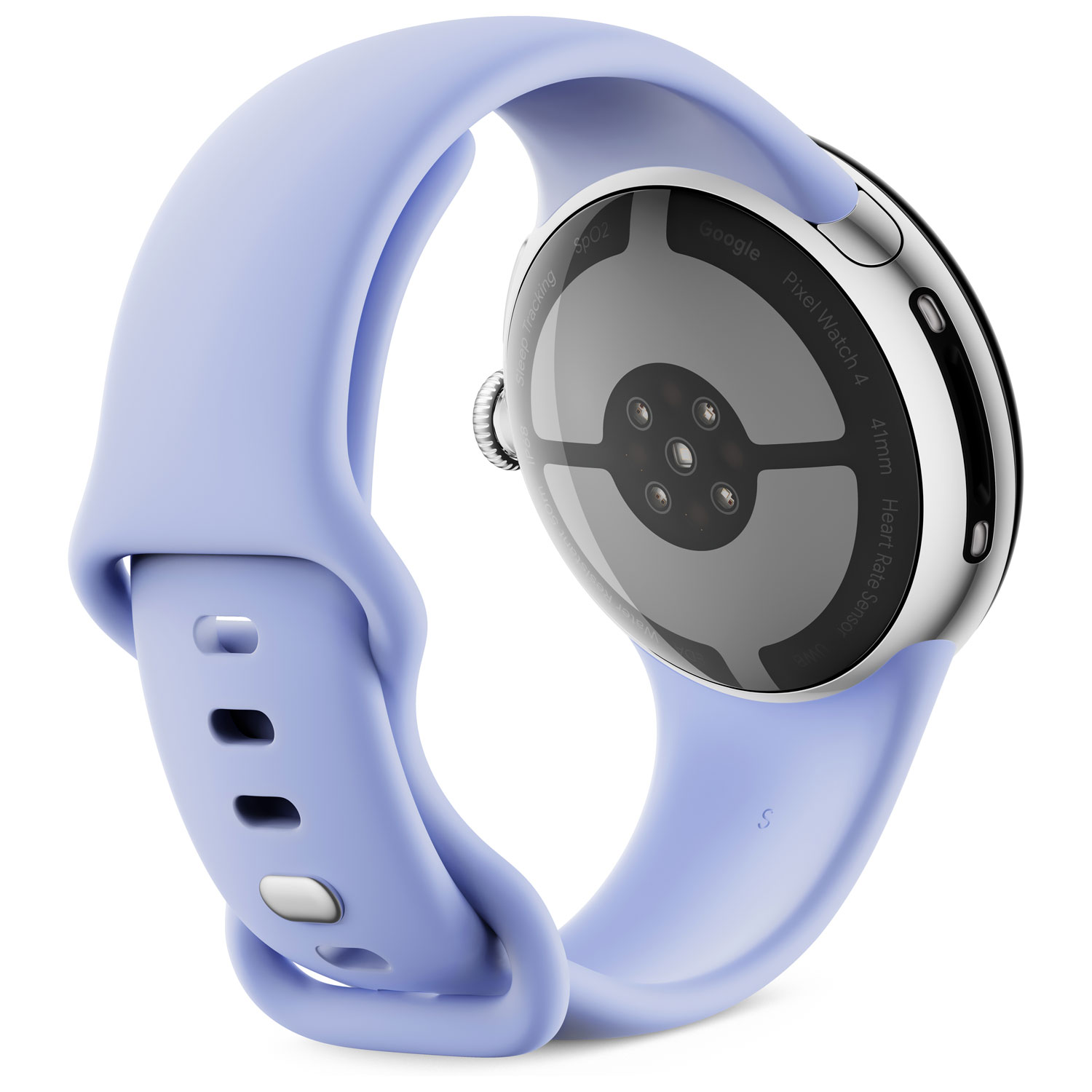 Montre Pixel Watch 4 41 mm de Google avec boîtier en aluminium argenté poli et bracelet sport iris