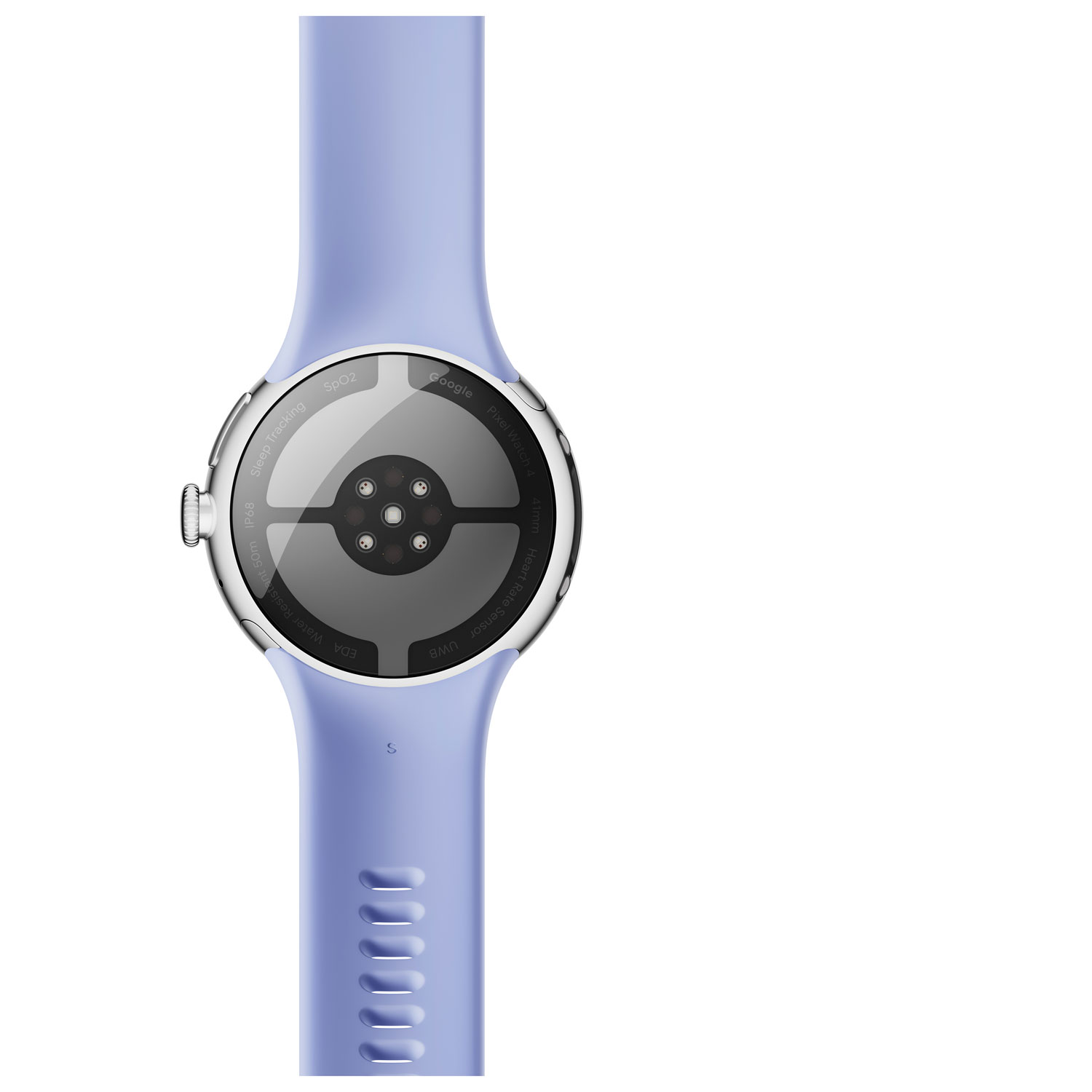 Montre Pixel Watch 4 41 mm de Google avec boîtier en aluminium argenté poli et bracelet sport iris
