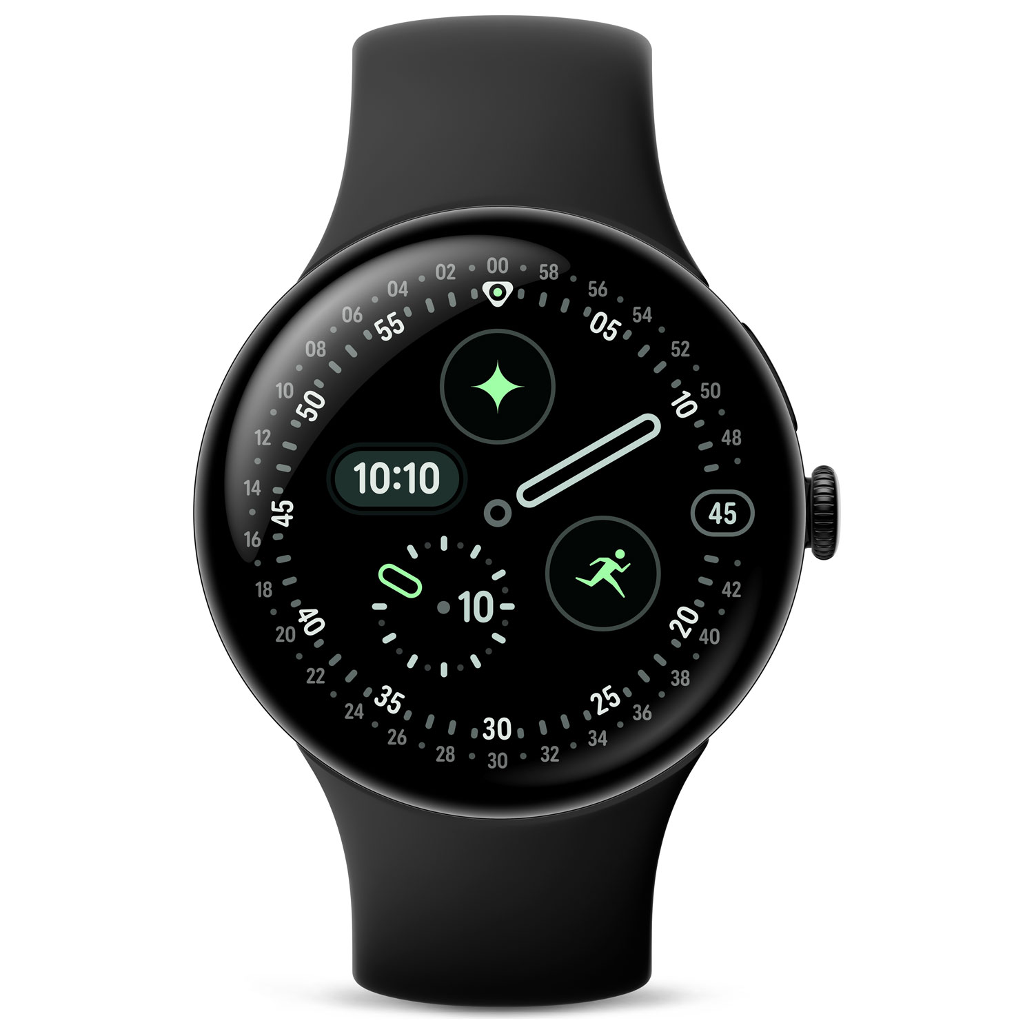 Google Pixel Watch 4 45mm Matte Black Aluminum Case with Obsidian Active Band