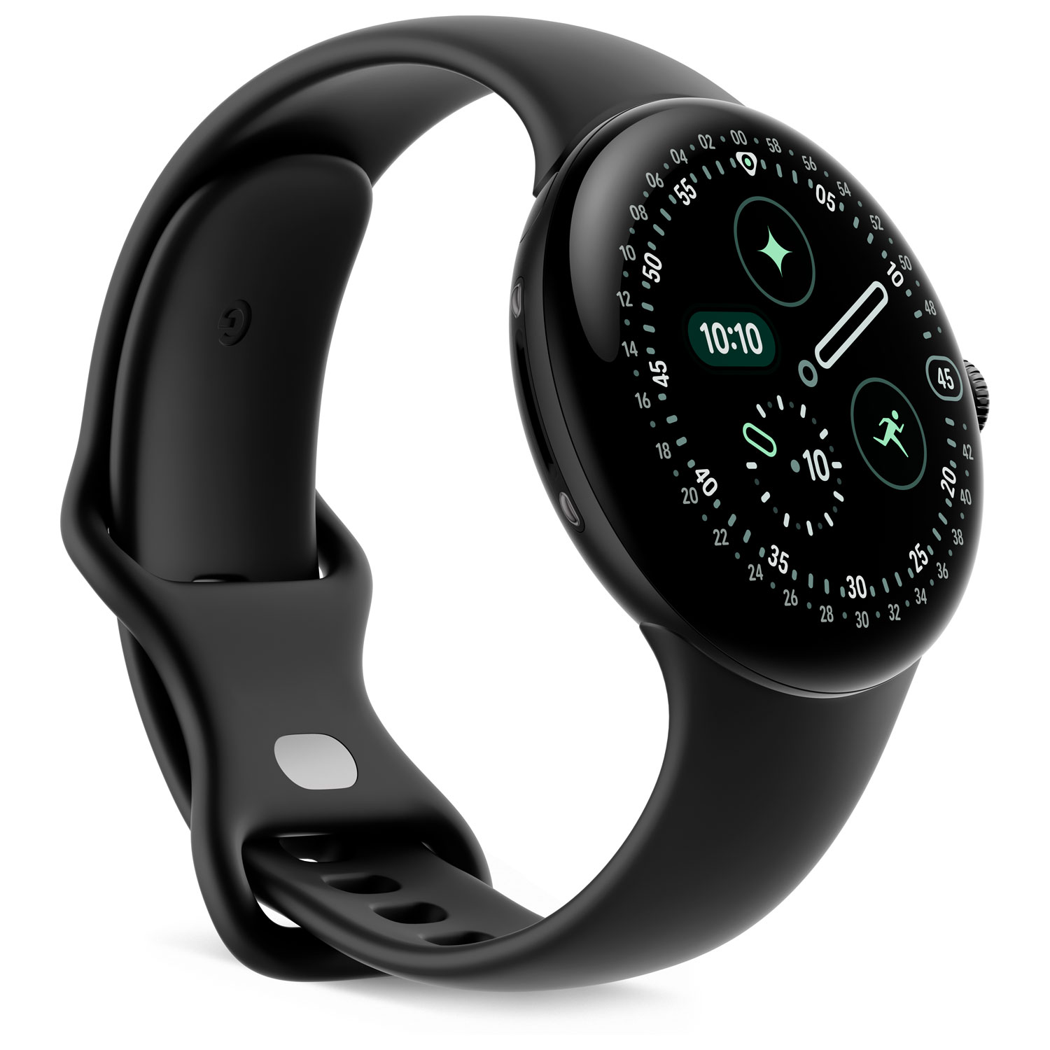 Google Pixel Watch 4 45mm Matte Black Aluminum Case with Obsidian Active Band