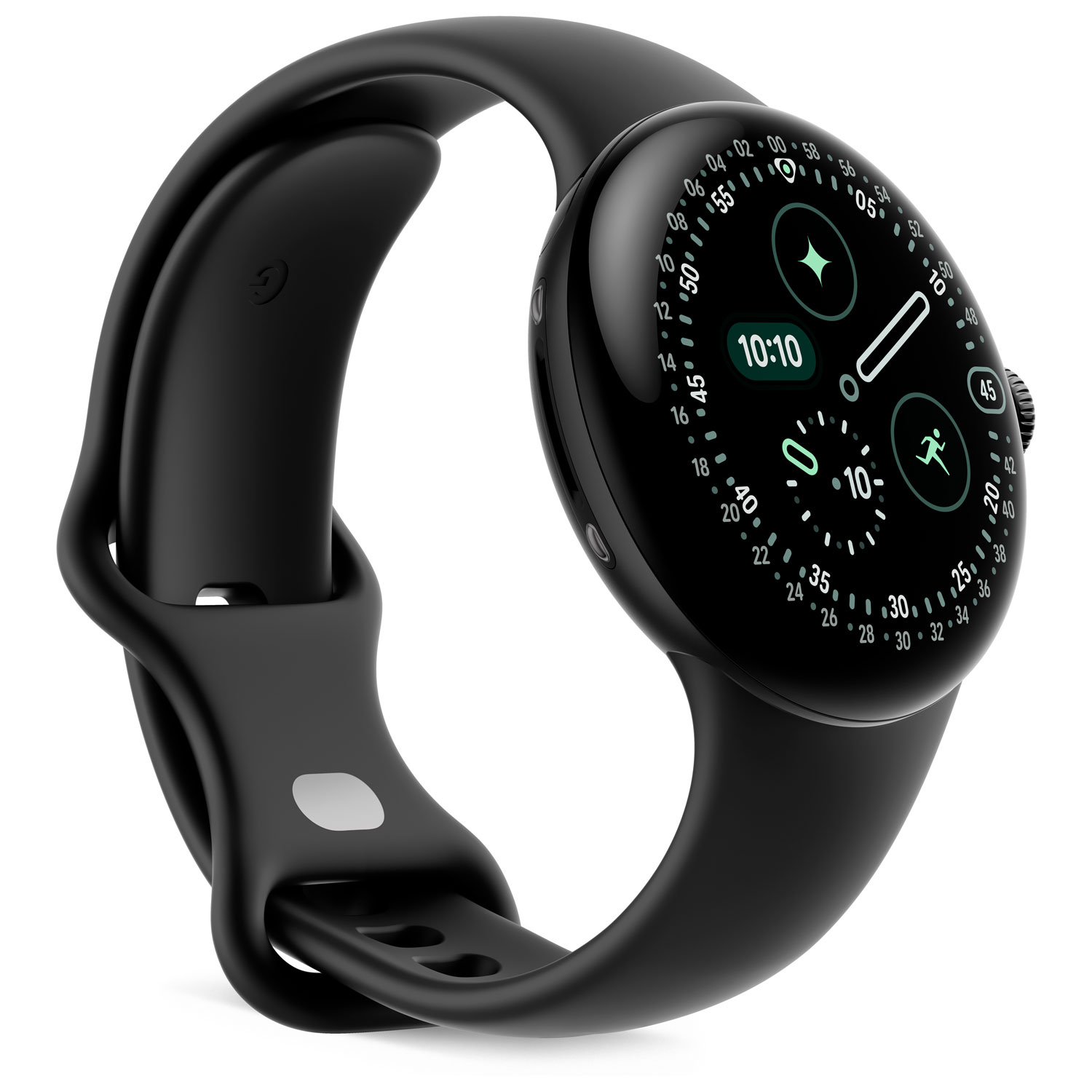 Montre Pixel Watch 4 41 mm de Google avec boîtier en aluminium noir mat et bracelet sport noir volcanique