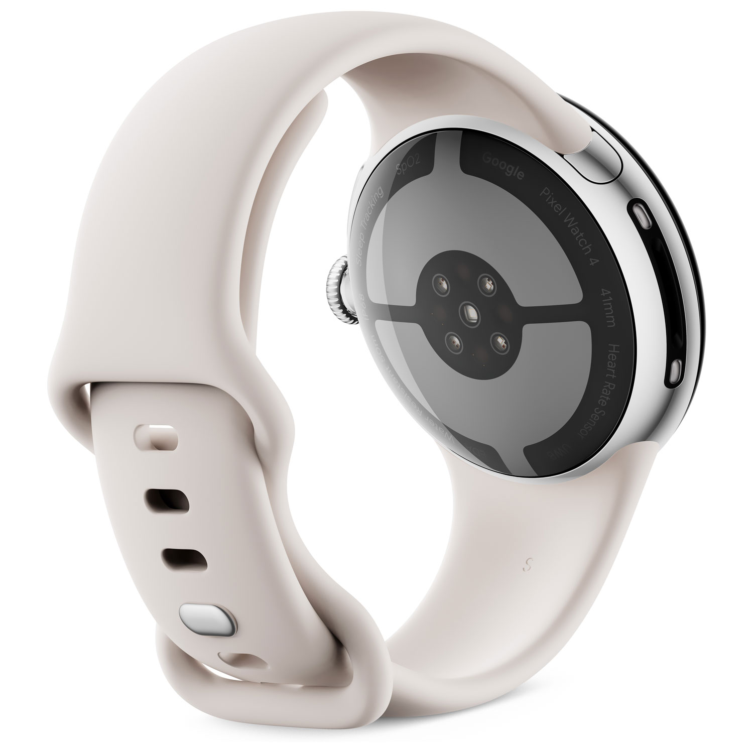 Montre Pixel Watch 4 41 mm de Google avec boîtier en aluminium argenté poli et bracelet sport porcelaine