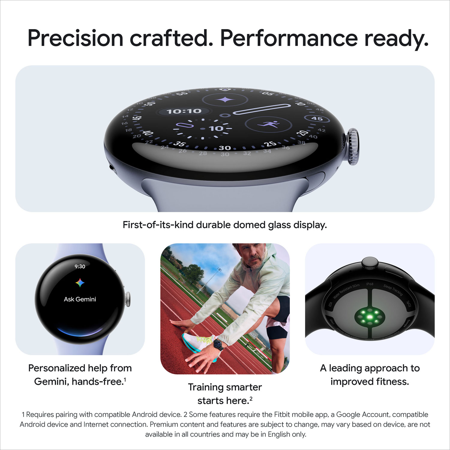 Montre Pixel Watch 4 41 mm de Google avec boîtier en aluminium argenté poli et bracelet sport porcelaine