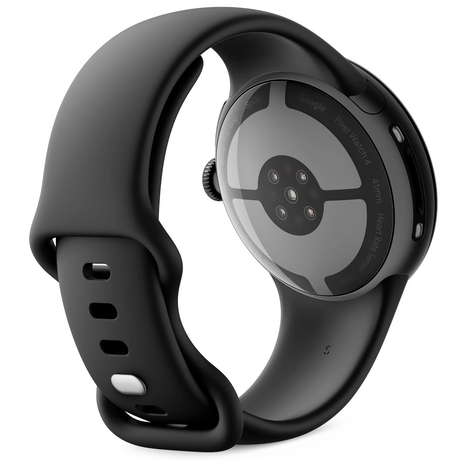 Montre Pixel Watch 4 41 mm de Google avec boîtier en aluminium noir mat et bracelet sport noir volcanique