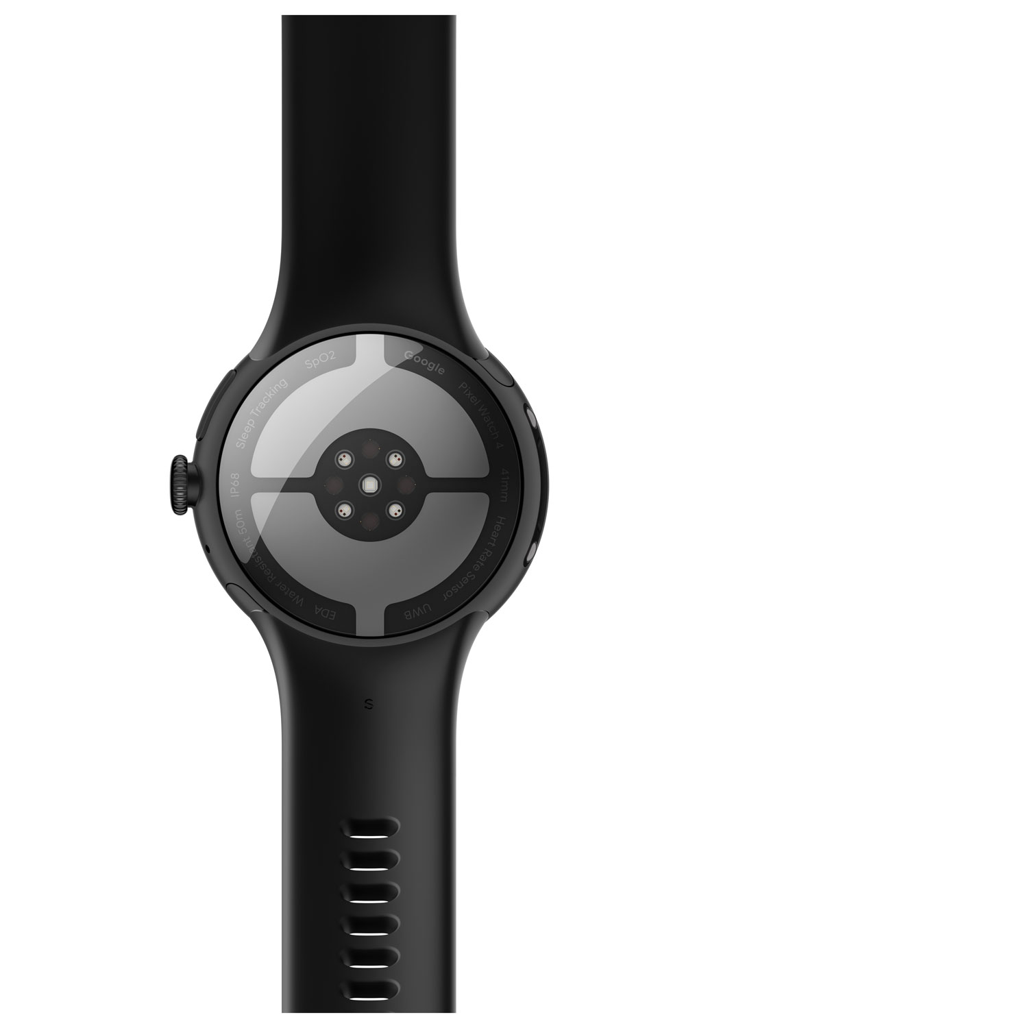 Montre Pixel Watch 4 41 mm de Google avec boîtier en aluminium noir mat et bracelet sport noir volcanique