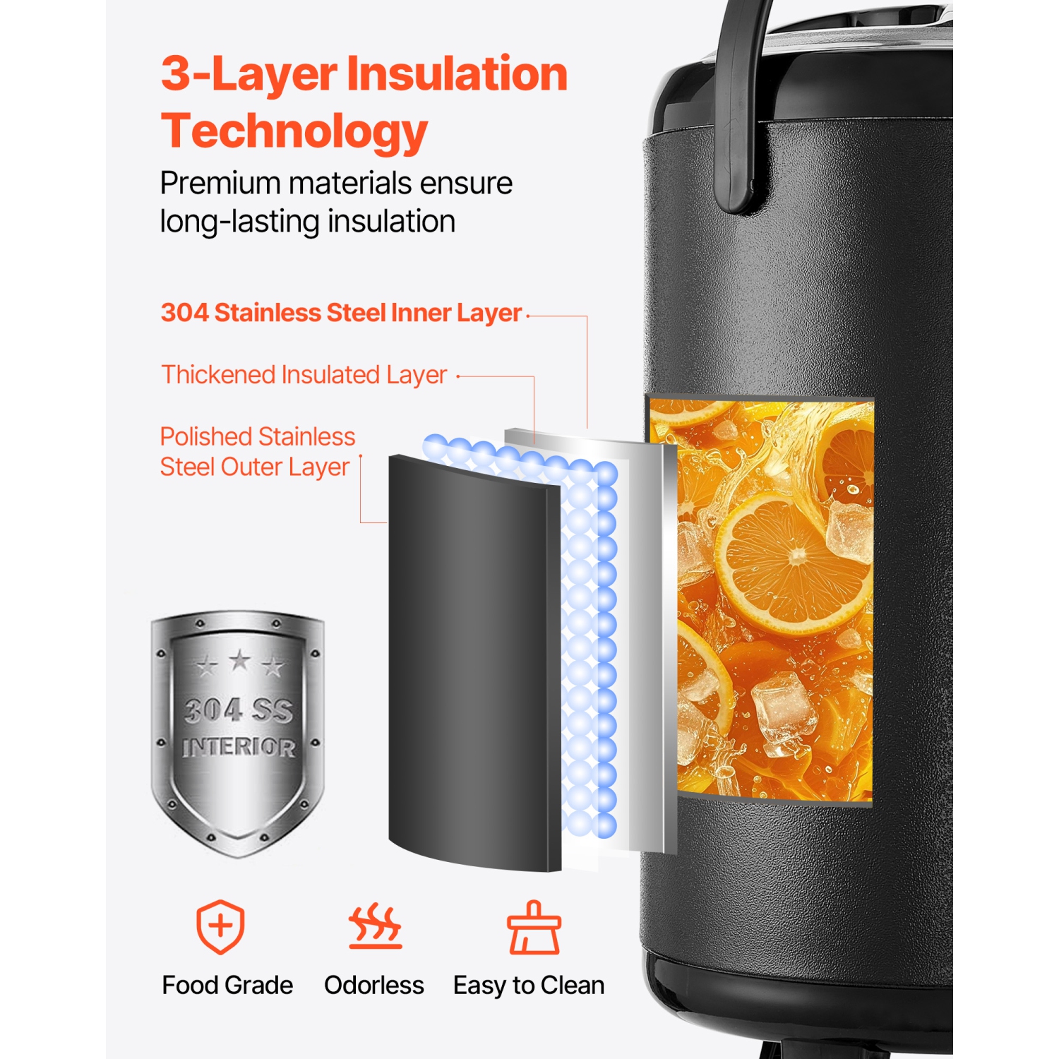 VEVOR 3.2 Gal/12L Insulated Beverage Dispenser, Stainless Steel Thermal Drink Server with Spigot & Temp Display,Suitable for Hot and Cold Drinks,for