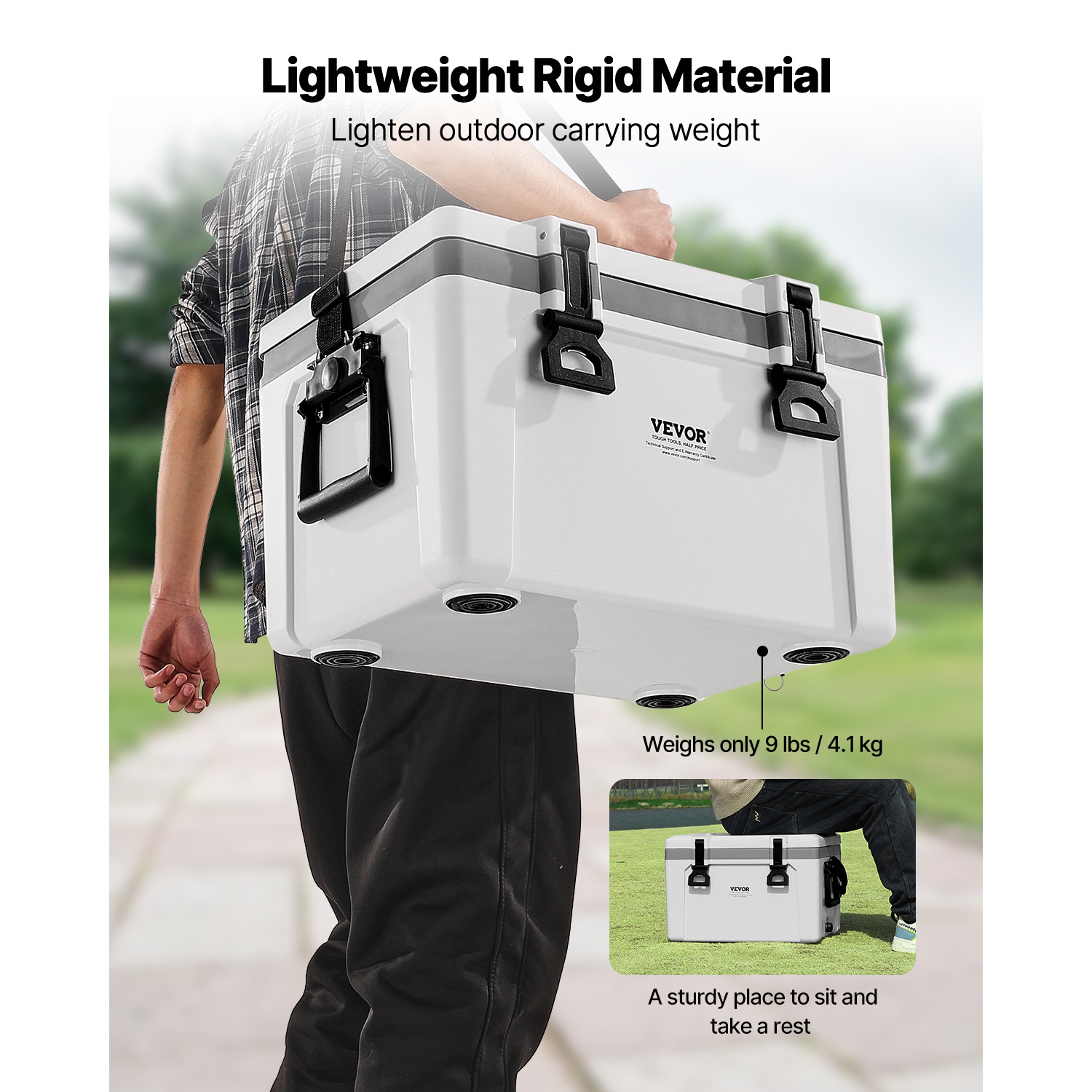 VEVOR 26 QT Portable Cooler, Hard Cooler with Ice Retention, Heavy-Duty Handles and Strap, Lightweight Rigid Material Insulated Portable Cooler,