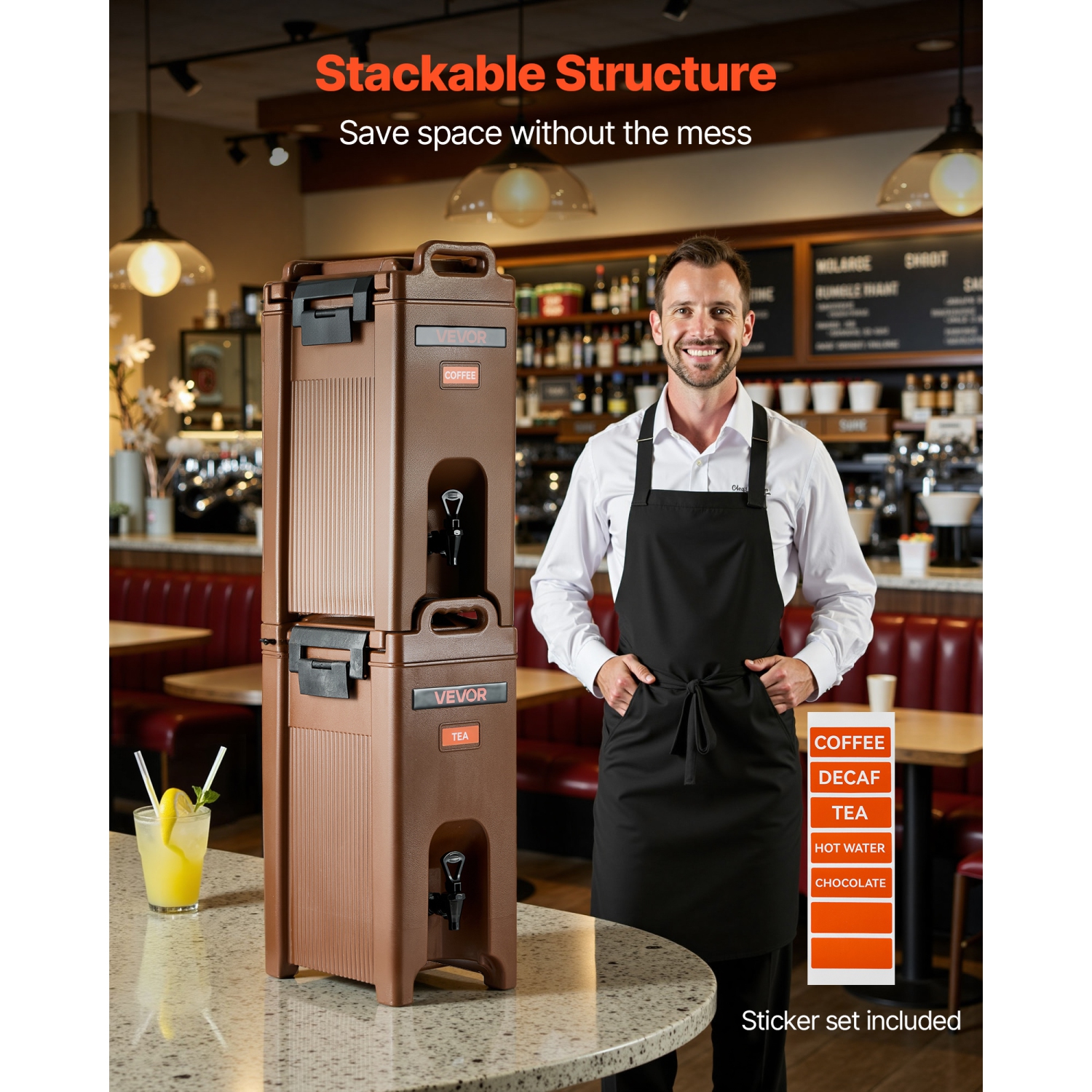 VEVOR 5 Gal/19L Insulated Beverage Dispenser, Hot and Cold Beverage Server with Spigot & Handle,Food-Grade Thermal Drink Dispenser Cooler for Tea