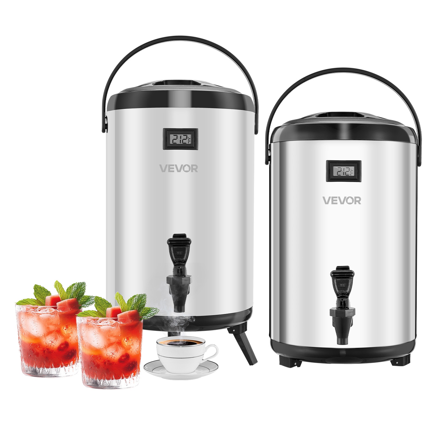 VEVOR 3.2 Gal/12L Insulated Beverage Dispenser,Stainless Steel Thermal Drink Server with Spigot & Temp Display,Suitable for Hot and Cold Drinks,for