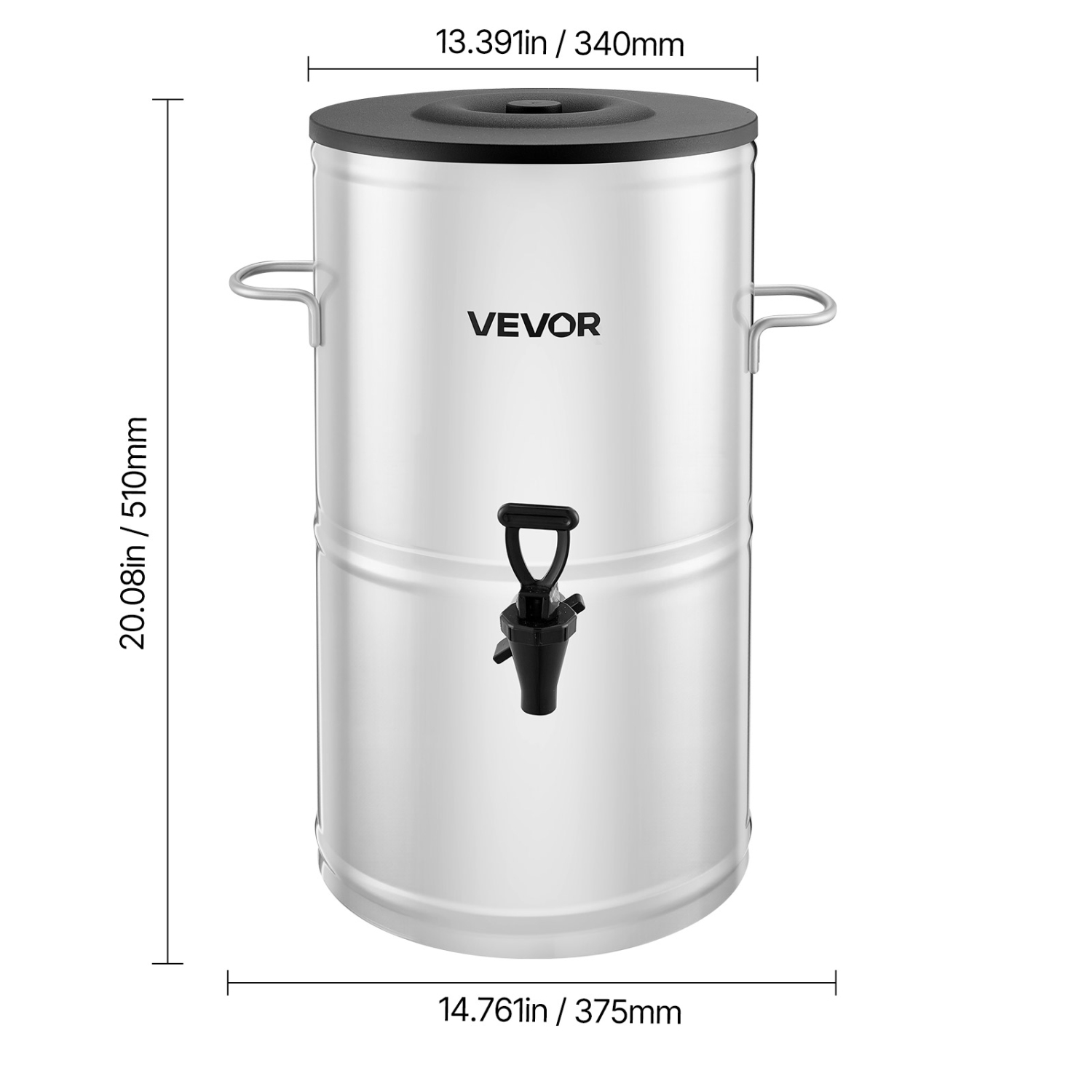 VEVOR 4 Gal/15L Ice Tea Dispenser, 304 Stainless Steel Beverage Dispenser with Spigot & Handle, Suitable for Hot and Cold Drinks, for Iced Tea Coffee