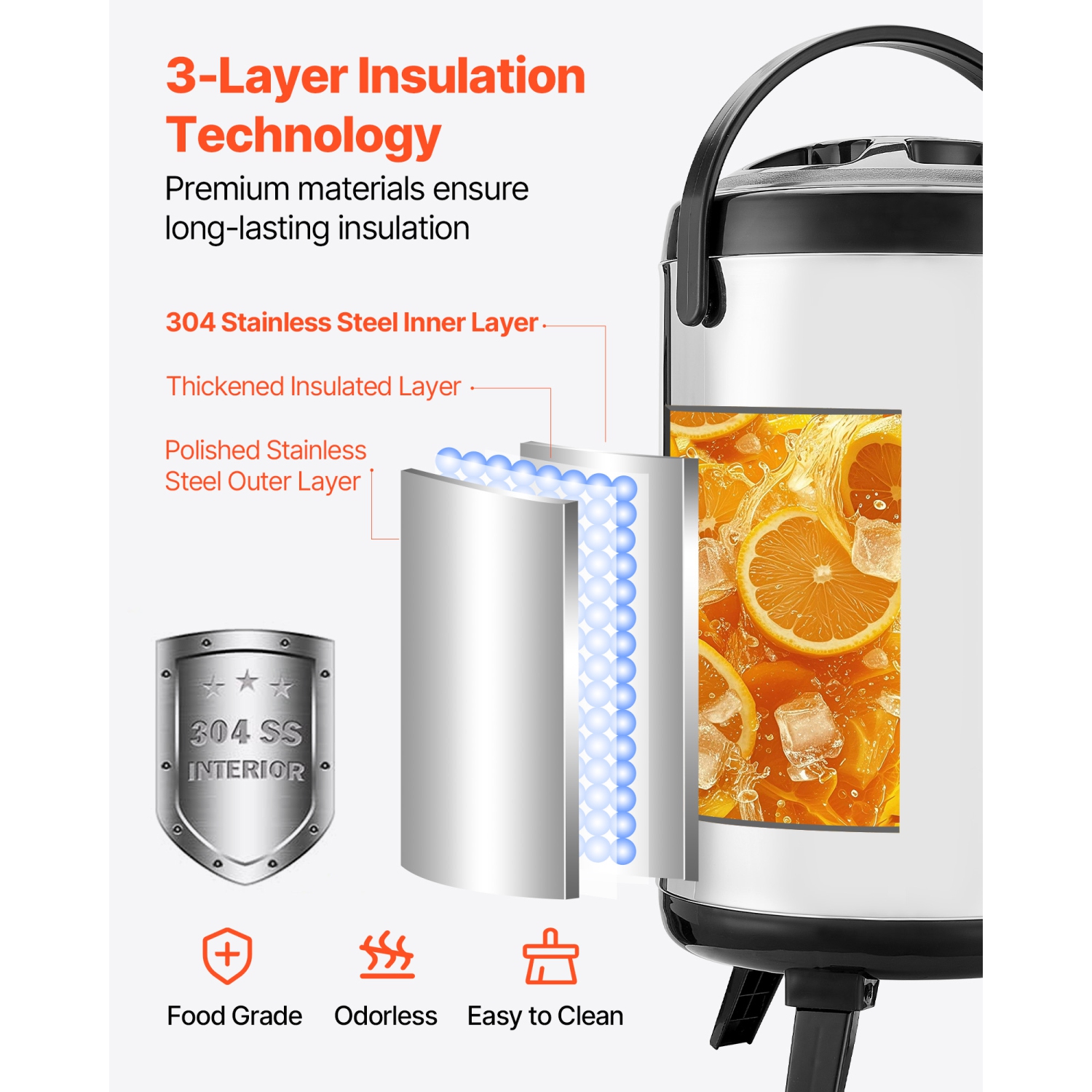 VEVOR 2 Gal/7.6L Insulated Beverage Dispenser, Stainless Steel Thermal Drink Server with Spigot & Temp Display,Suitable for Hot and Cold Drinks,for