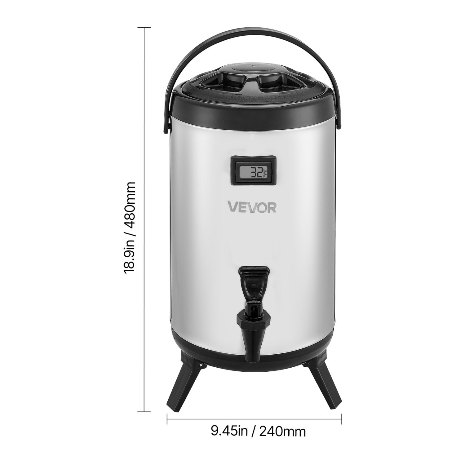 VEVOR 2 Gal/7.6L Insulated Beverage Dispenser, Stainless Steel Thermal Drink Server with Spigot & Temp Display,Suitable for Hot and Cold Drinks,for