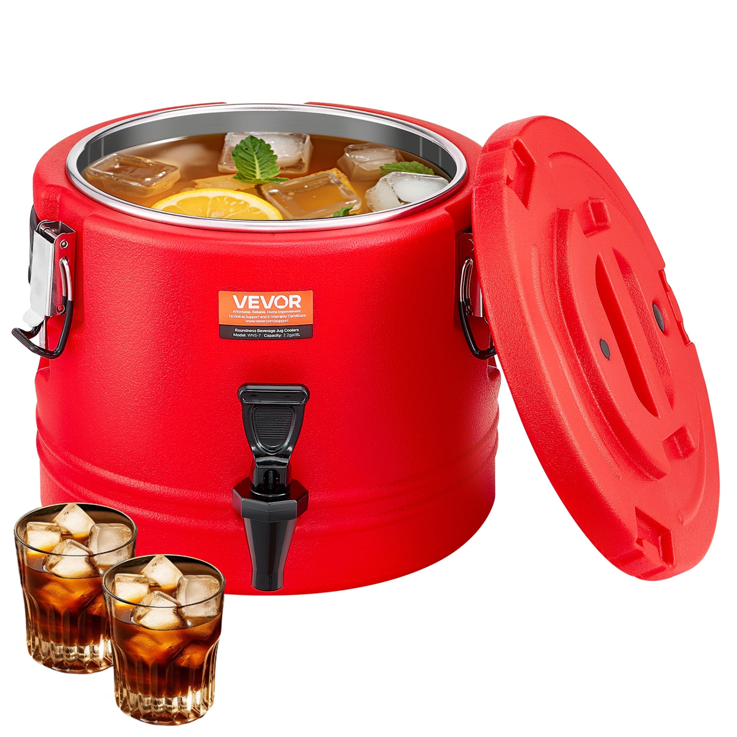 VEVOR 2.2 Gal/8L Insulated Beverage Dispenser, Thermal Hot and Cold Drink Server Dispenser with Spigot, Food-Grade Cooler Jug with 304 Stainless