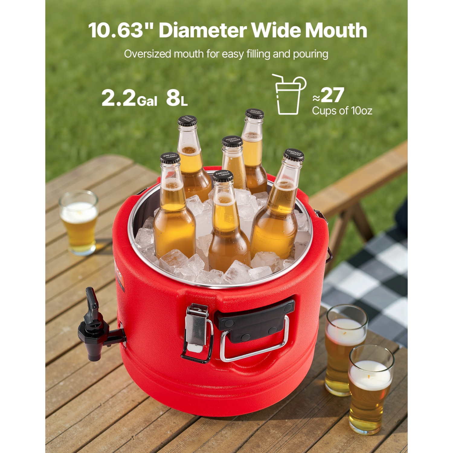 VEVOR 2.2 Gal/8L Insulated Beverage Dispenser, Thermal Hot and Cold Drink Server Dispenser with Spigot, Food-Grade Cooler Jug with 304 Stainless