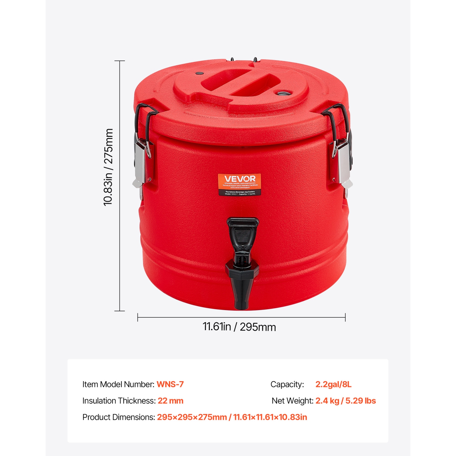 VEVOR 2.2 Gal/8L Insulated Beverage Dispenser, Thermal Hot and Cold Drink Server Dispenser with Spigot, Food-Grade Cooler Jug with 304 Stainless