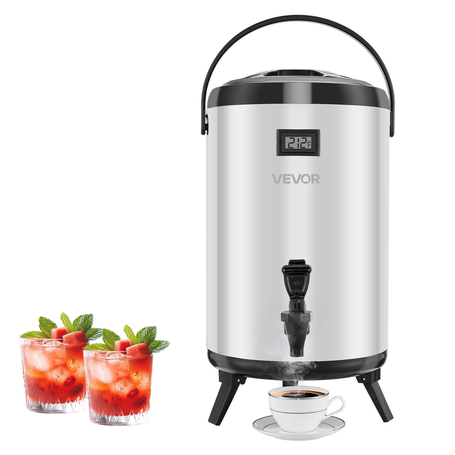 VEVOR 3.2 Gal/12L Insulated Beverage Dispenser,Stainless Steel Thermal Drink Server with Spigot & Temp Display,Suitable for Hot and Cold Drinks,for