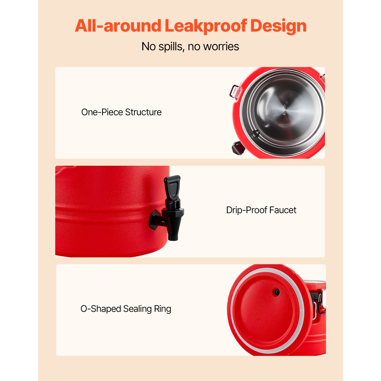 VEVOR 8 Gal/30.3L Insulated Beverage Dispenser, Thermal Hot and Cold Drink Server Dispenser with Spigot, Food-Grade Cooler Jug with 304 Stainless