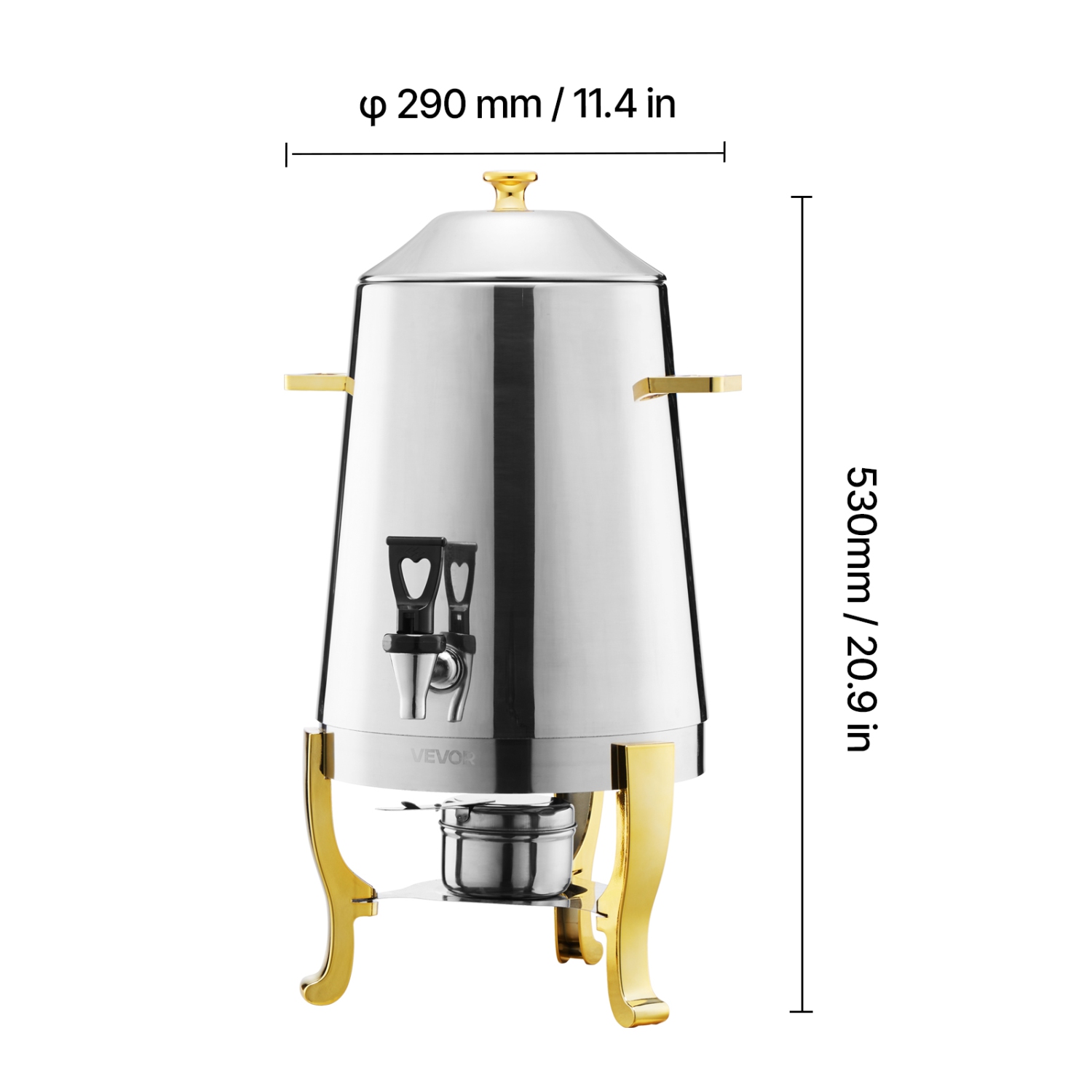 VEVOR 3.4 Gallon Stainless Steel Beverage Dispenser, Drink Dispenser with Alcohol Burner, Hot & Cold Drink Dispensers with Spigot for Coffee Tea Hot
