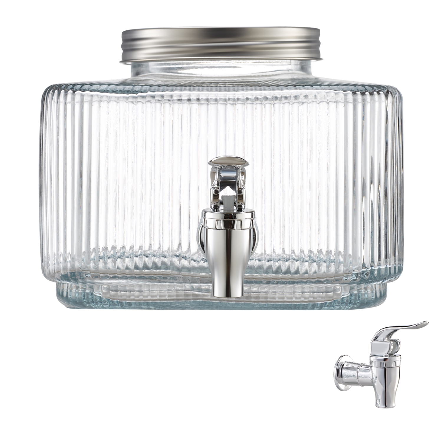 VEVOR 0.8 Gallon Beverage Dispenser, Drink Dispensers for Parties, Glass Juice Dispenser with No-Drip Spigot and Lid, Iced Tea Lemonade Juice Water