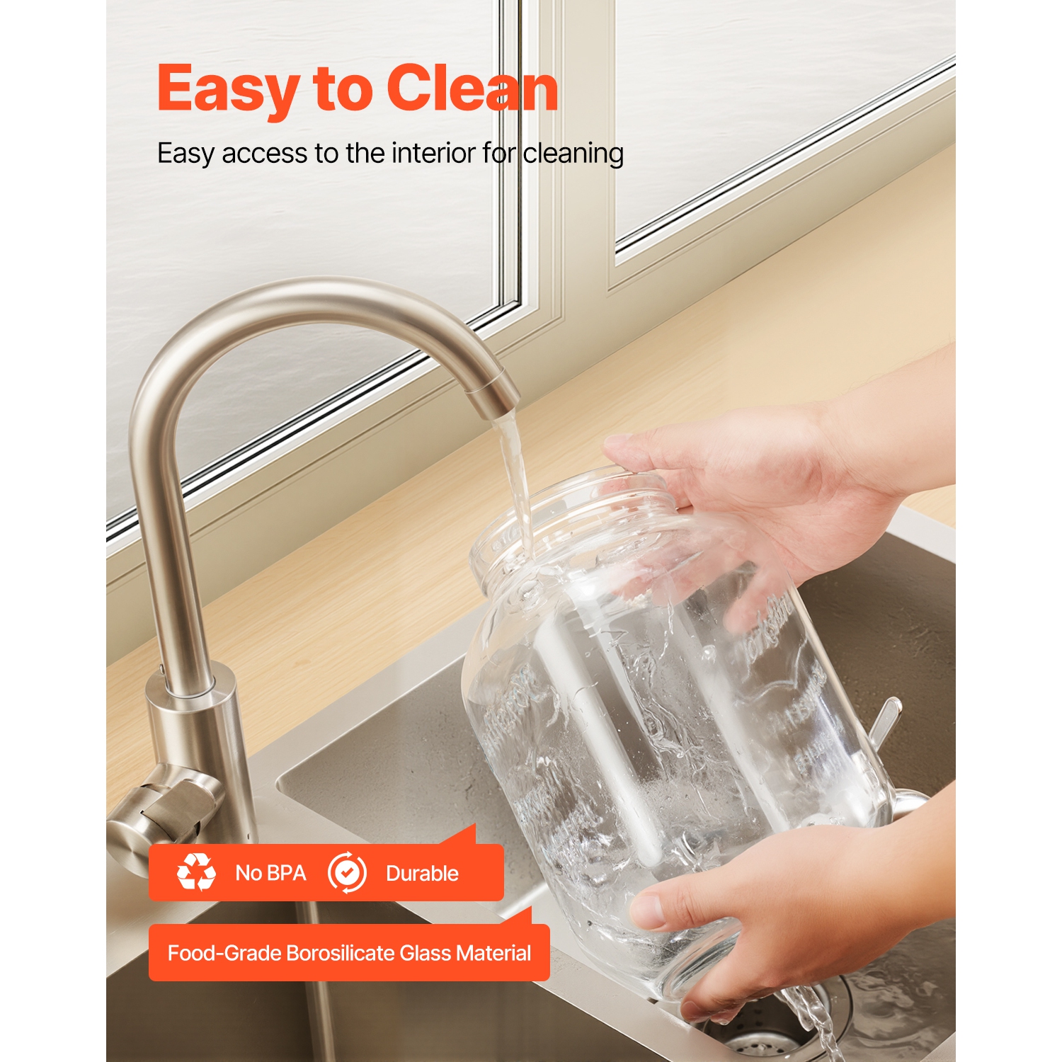 VEVOR 2 Pack 1 Gallon Beverage Dispenser, Drink Dispensers for Parties, Glass Juice Dispenser with Wood Stand, Stainless Steel Spigot, Iced Tea