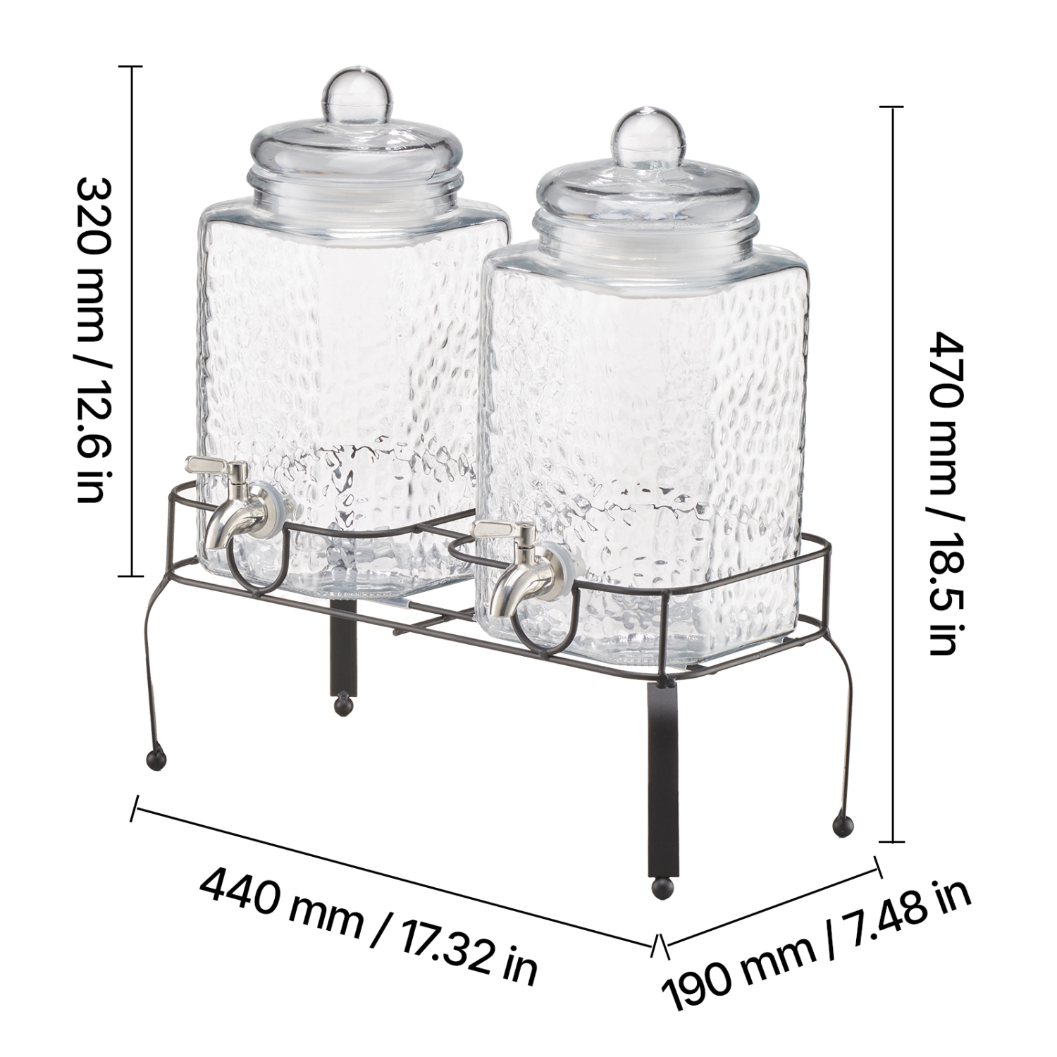 VEVOR 2 Pack 1.5 Gallon Beverage Dispenser, Drink Dispensers for Parties, Glass Juice Dispenser with Metal Stand, Stainless Steel Spigot, Iced Tea