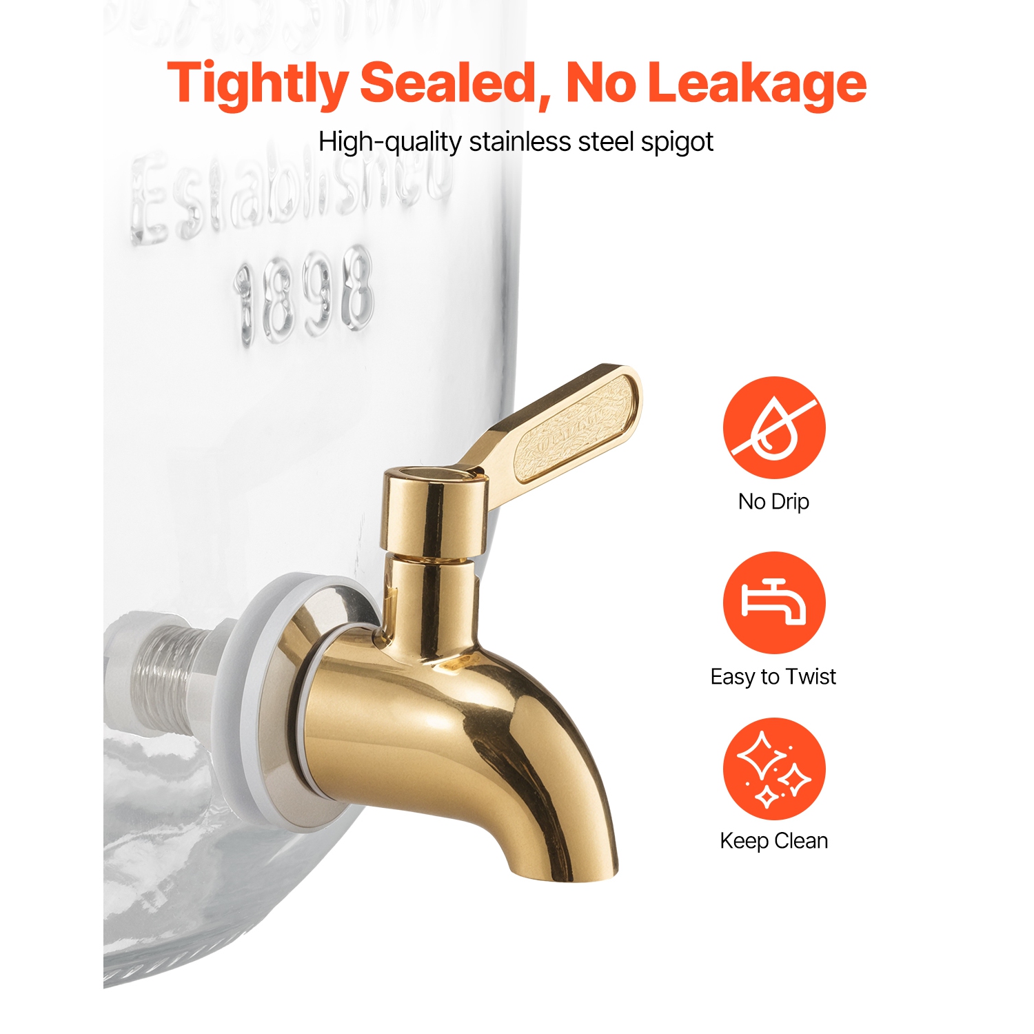 VEVOR 2 Pack 2 Gallon Beverage Dispenser, Drink Dispensers for Parties, Glass Juice Dispenser with Metal Stand, Stainless Steel Spigot, Iced Tea